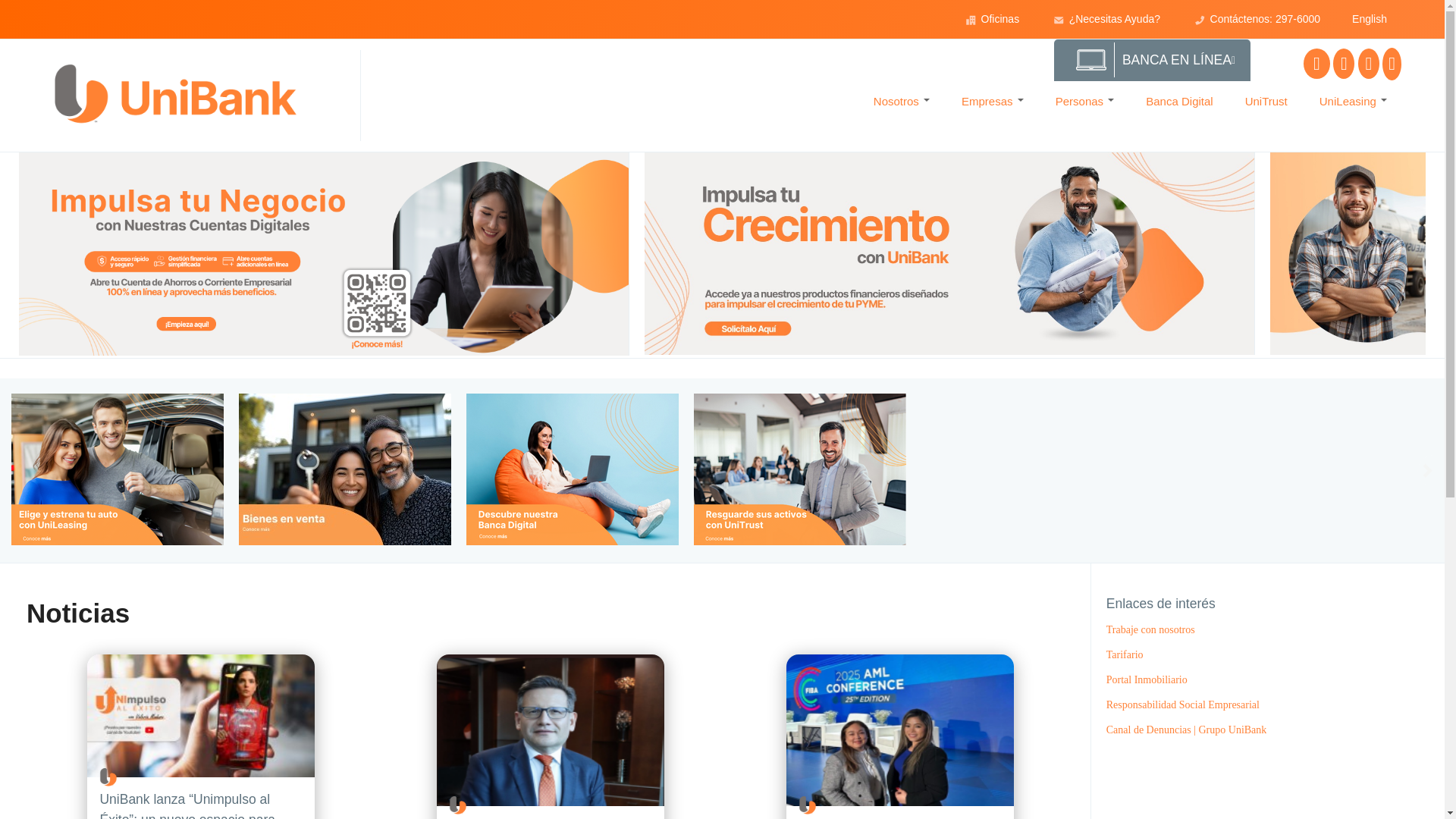 website screenshot of https://www.unibank.com.pa/