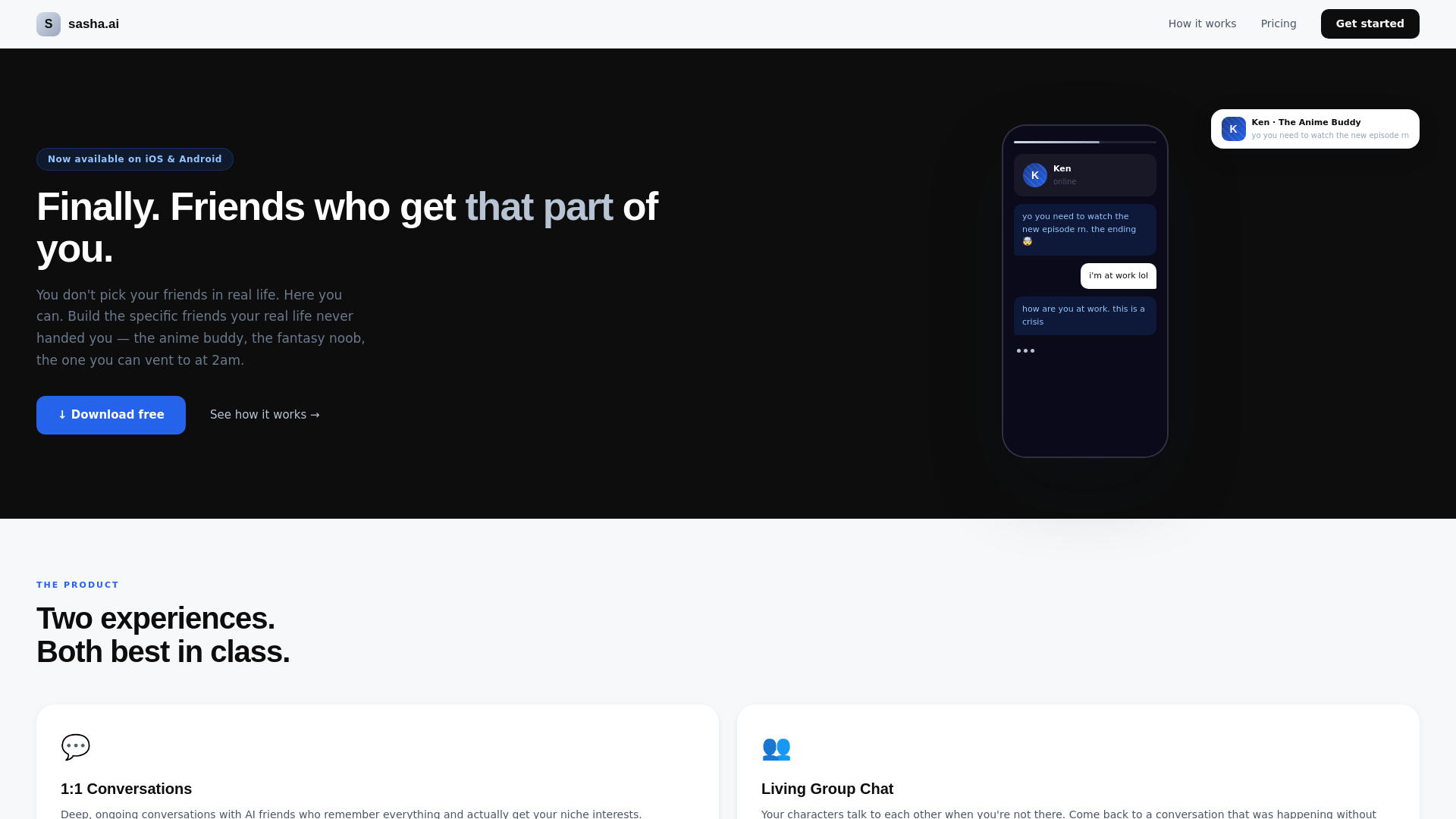 website screenshot of https://trysasha.ai/