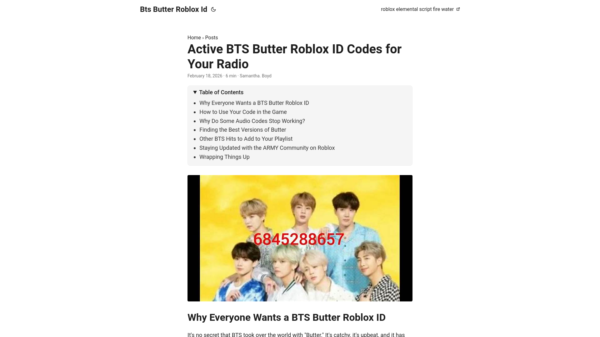 website screenshot of https://bts-butter-roblox-id.pages.dev/