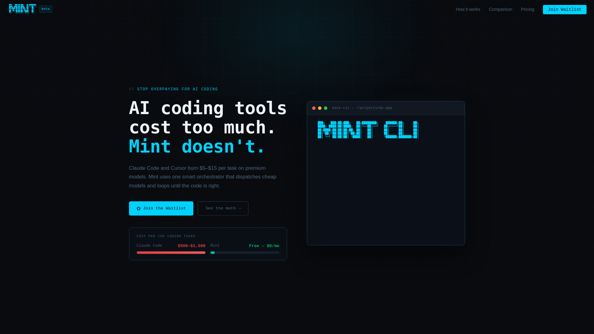 website screenshot of https://usemint.dev/
