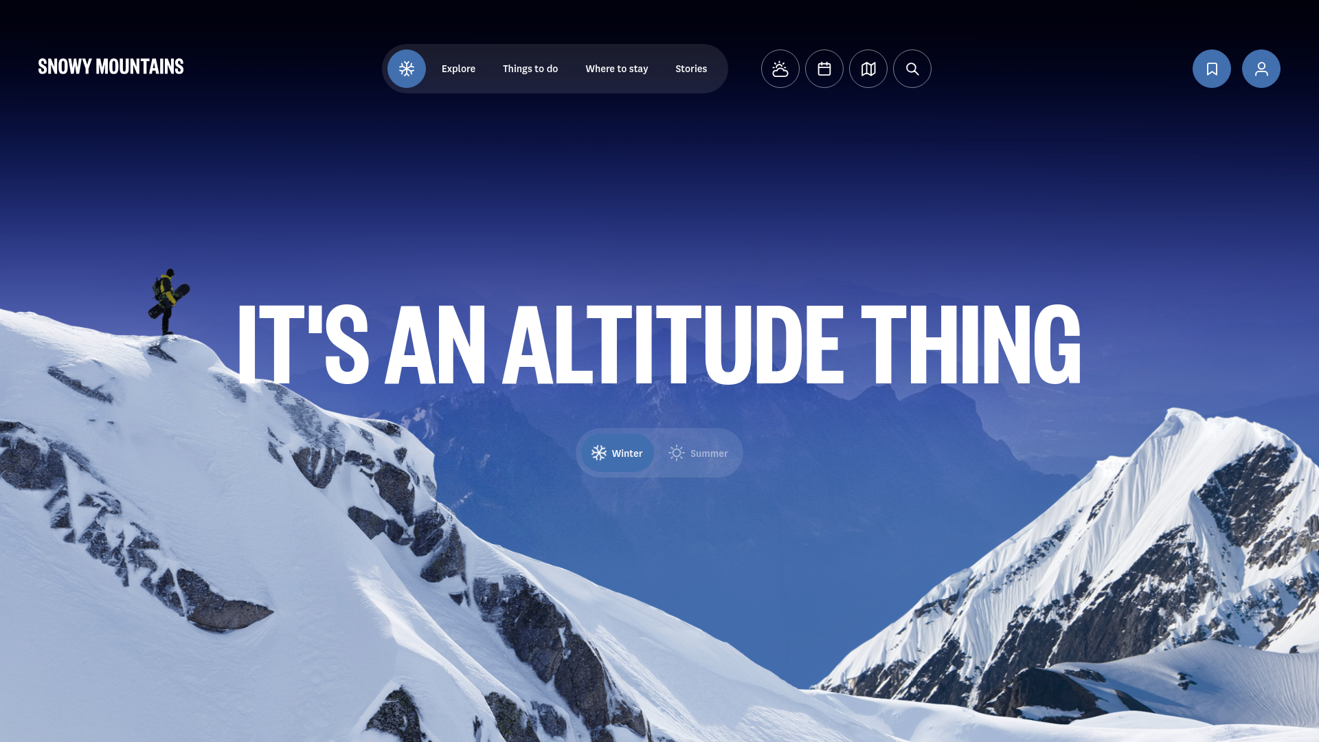 website screenshot of https://snowymountains.com.au/