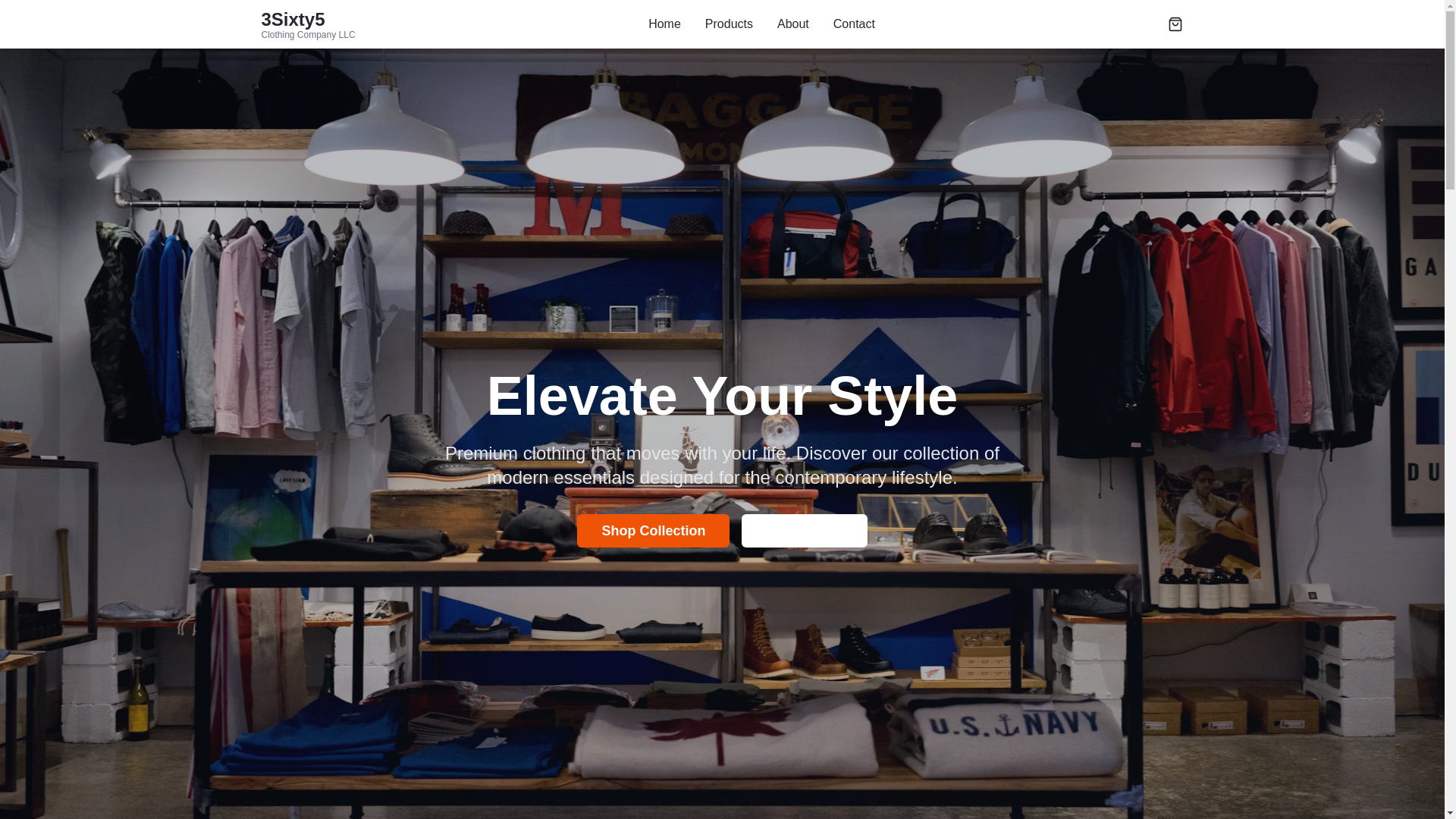 website screenshot of https://3sixty5clothingcompanyllc.store/