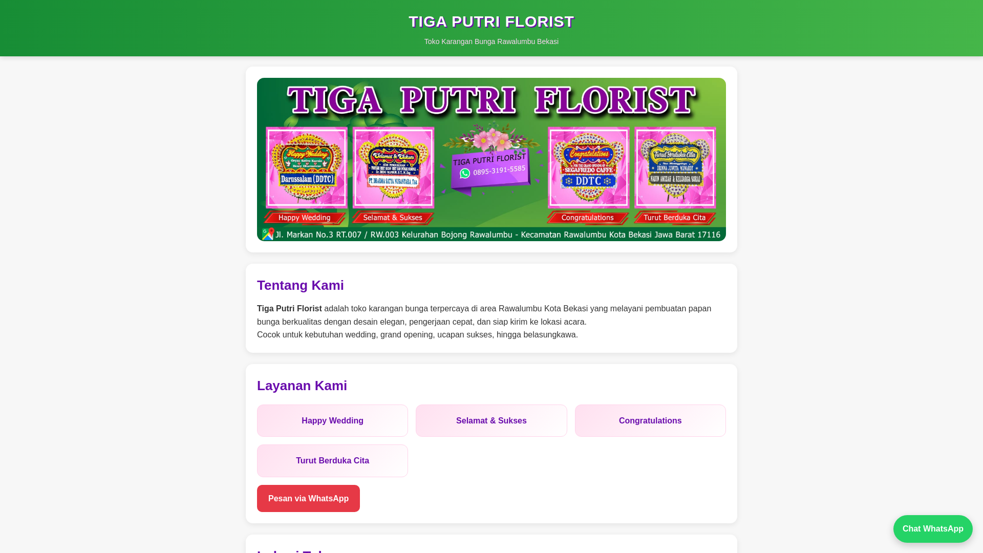 website screenshot of https://tigaputriflorist.com