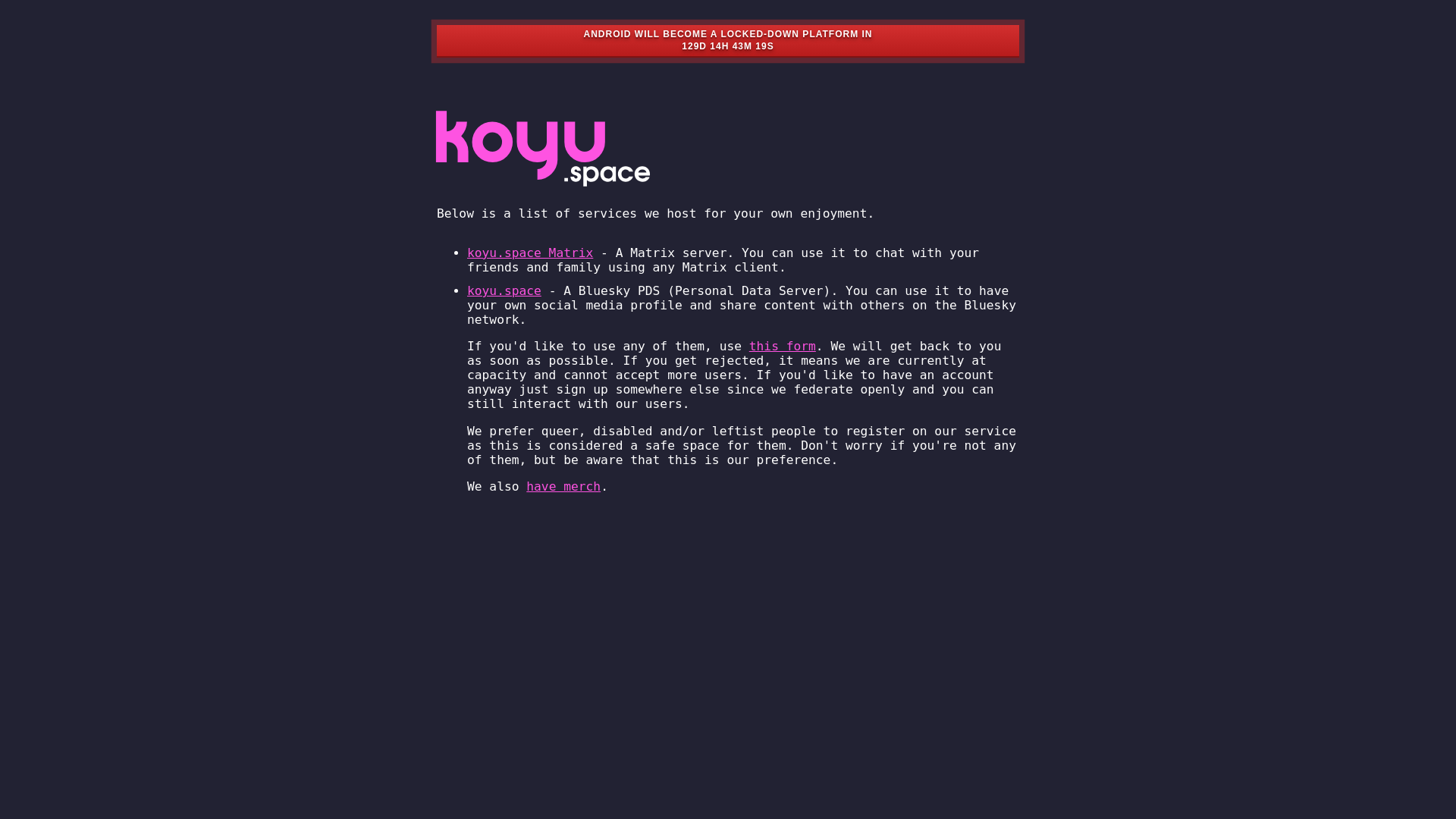 website screenshot of https://koyu.space