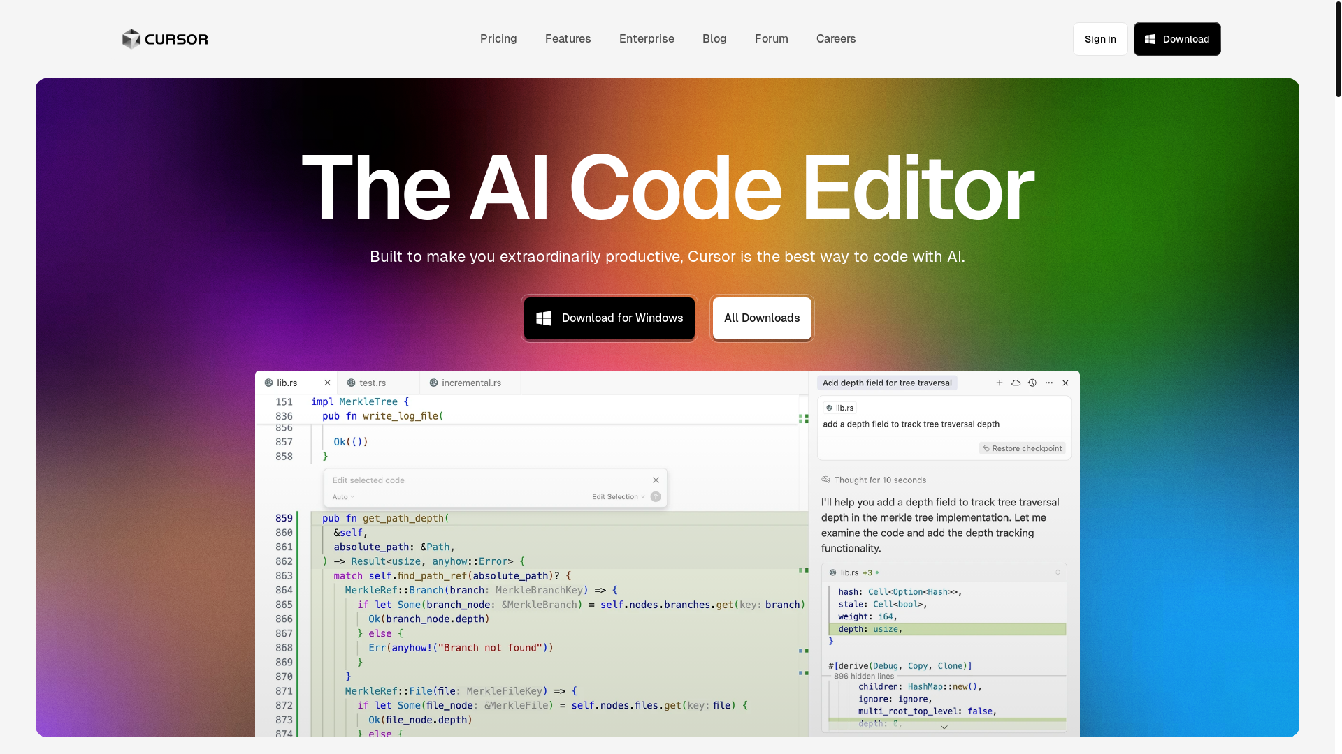website screenshot of https://cursor.sh