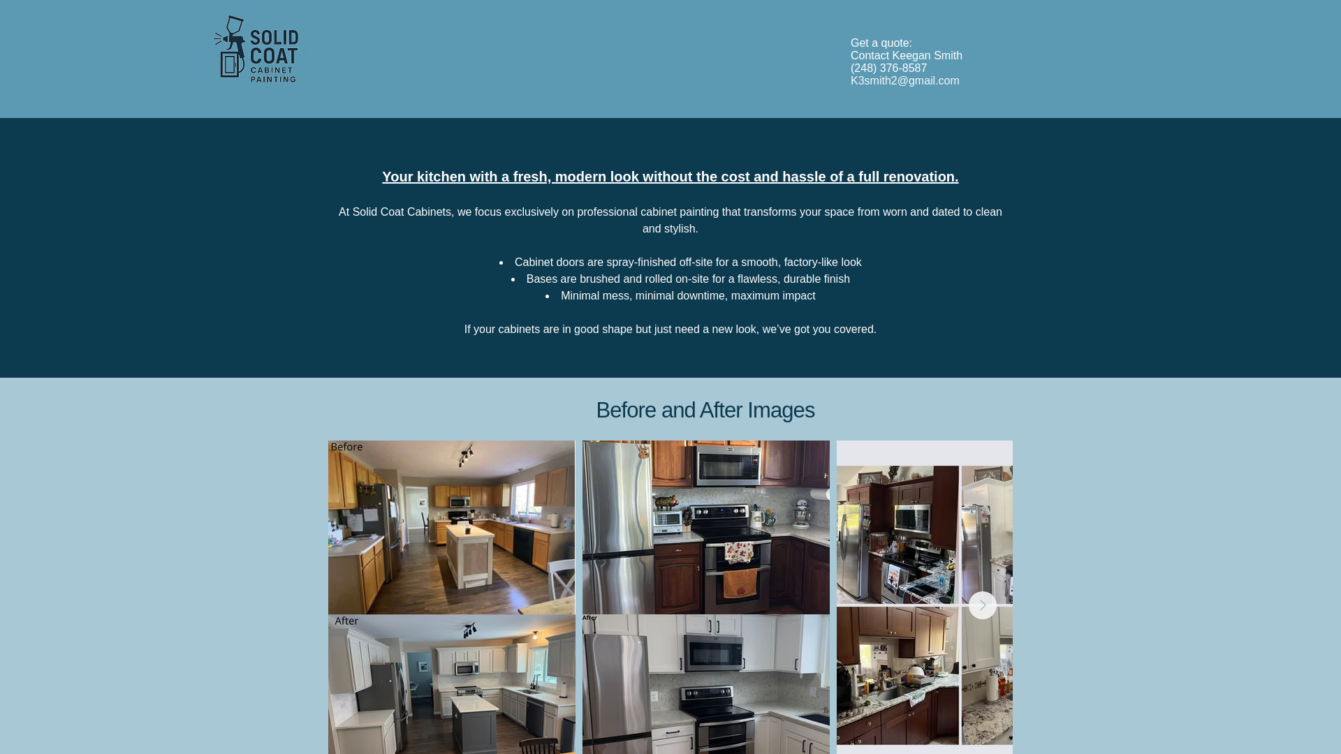 website screenshot of https://solidcoatcabinetpainting.com/