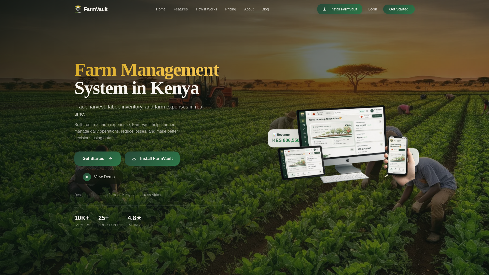 website screenshot of https://farmvault.africa/