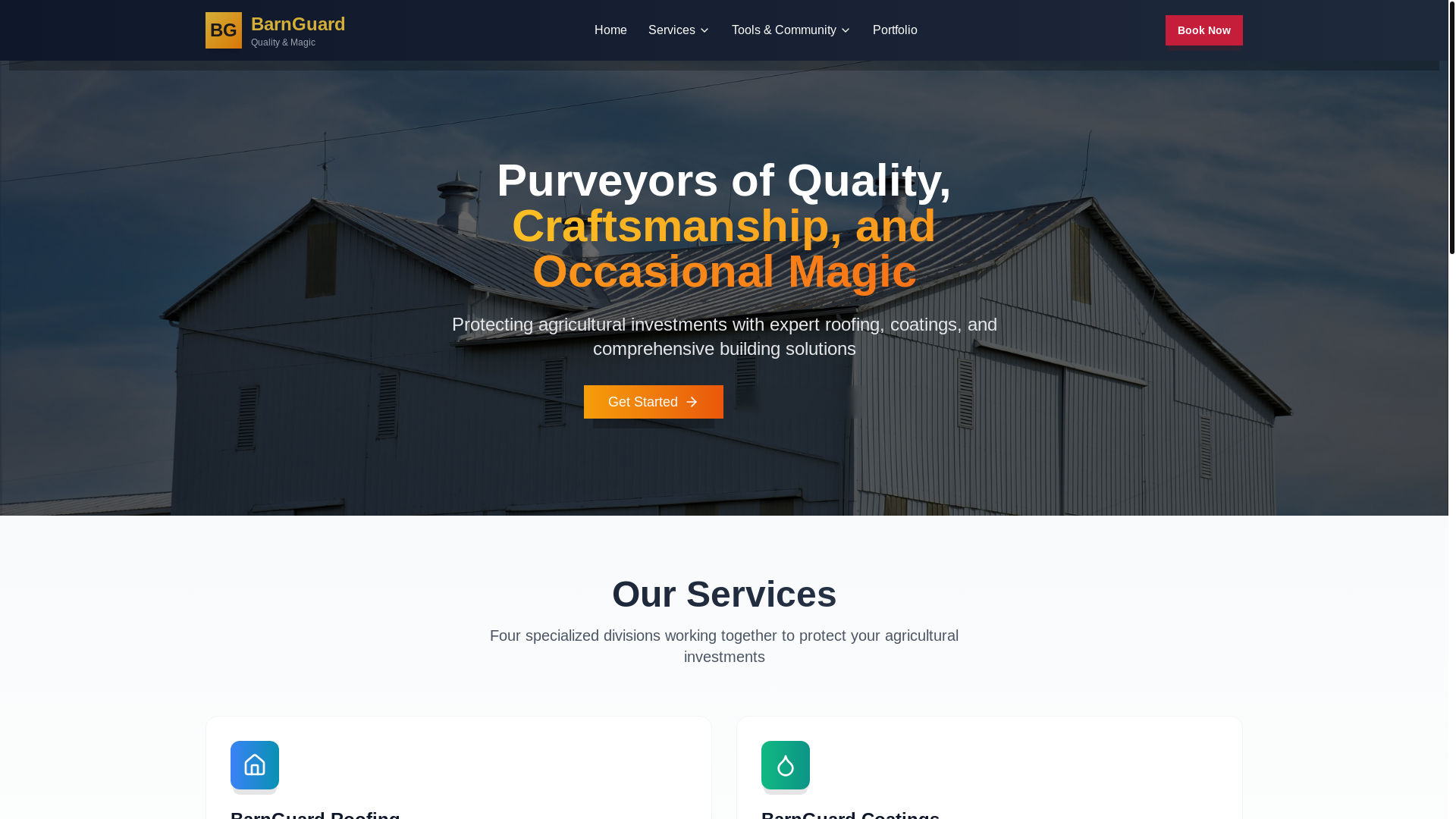 website screenshot of https://barnguardenterprises.com/