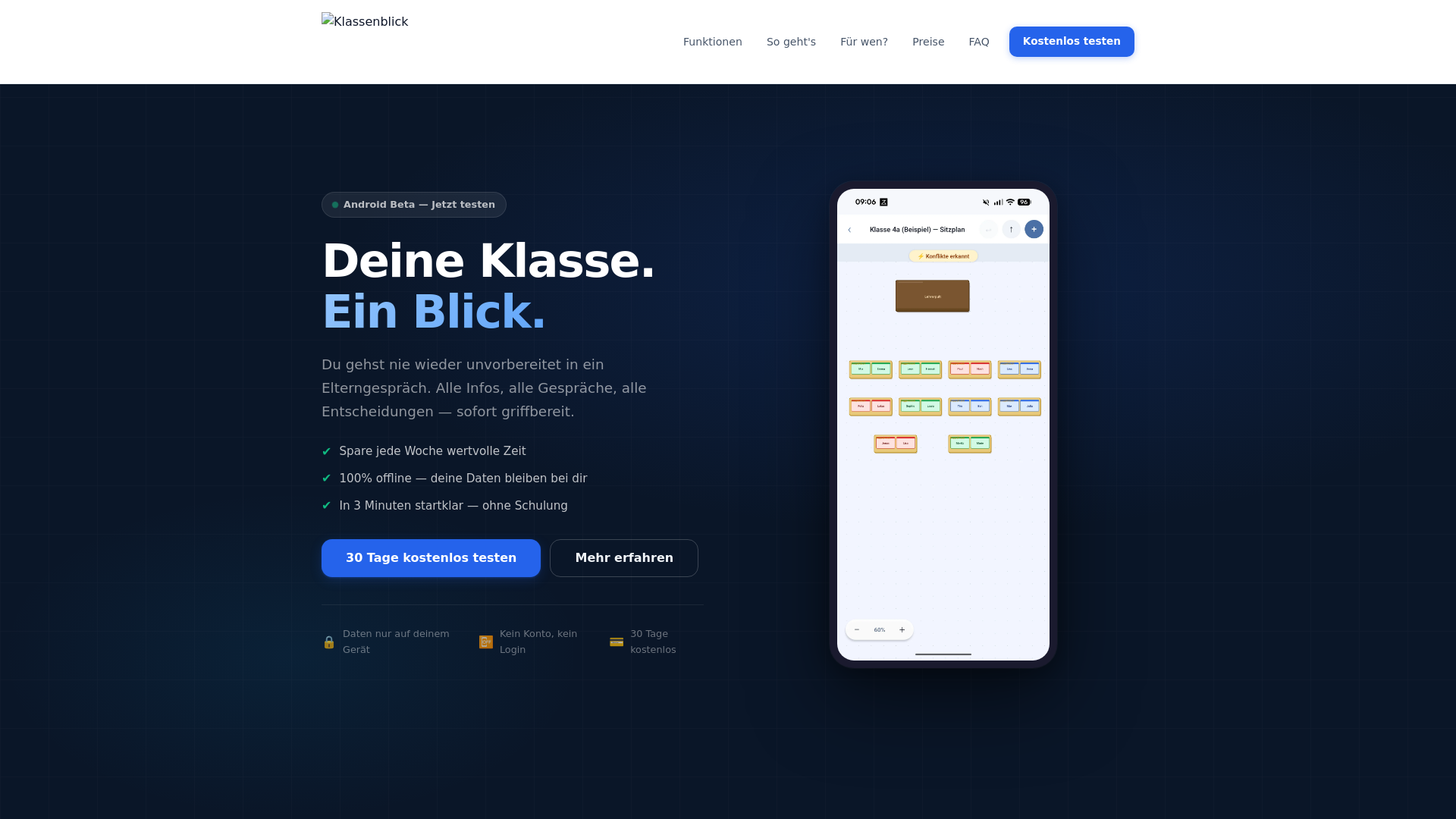 website screenshot of https://klassenblick.de/