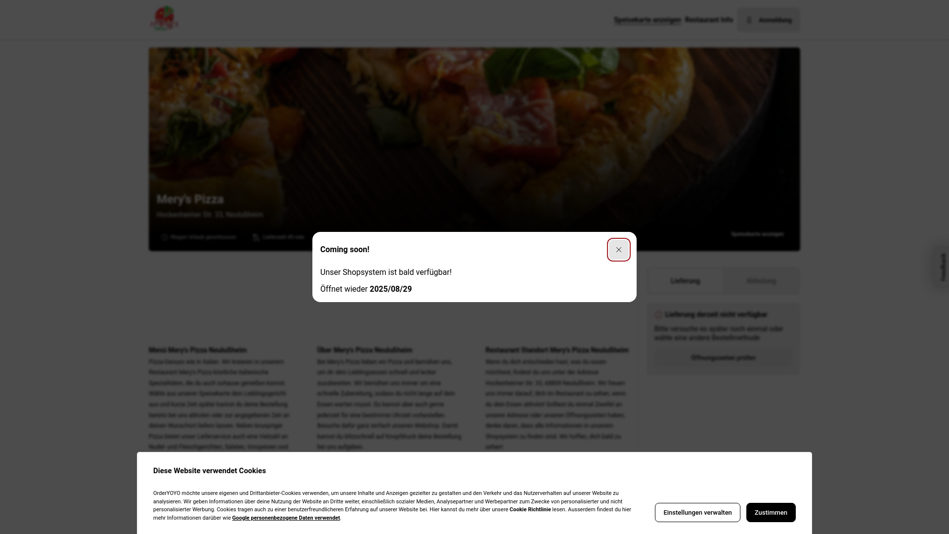 website screenshot of https://merys-pizza-nh.de/