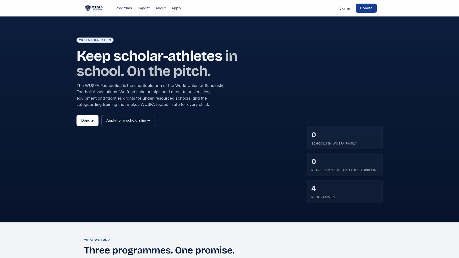 website screenshot of https://wusfafoundation.org/