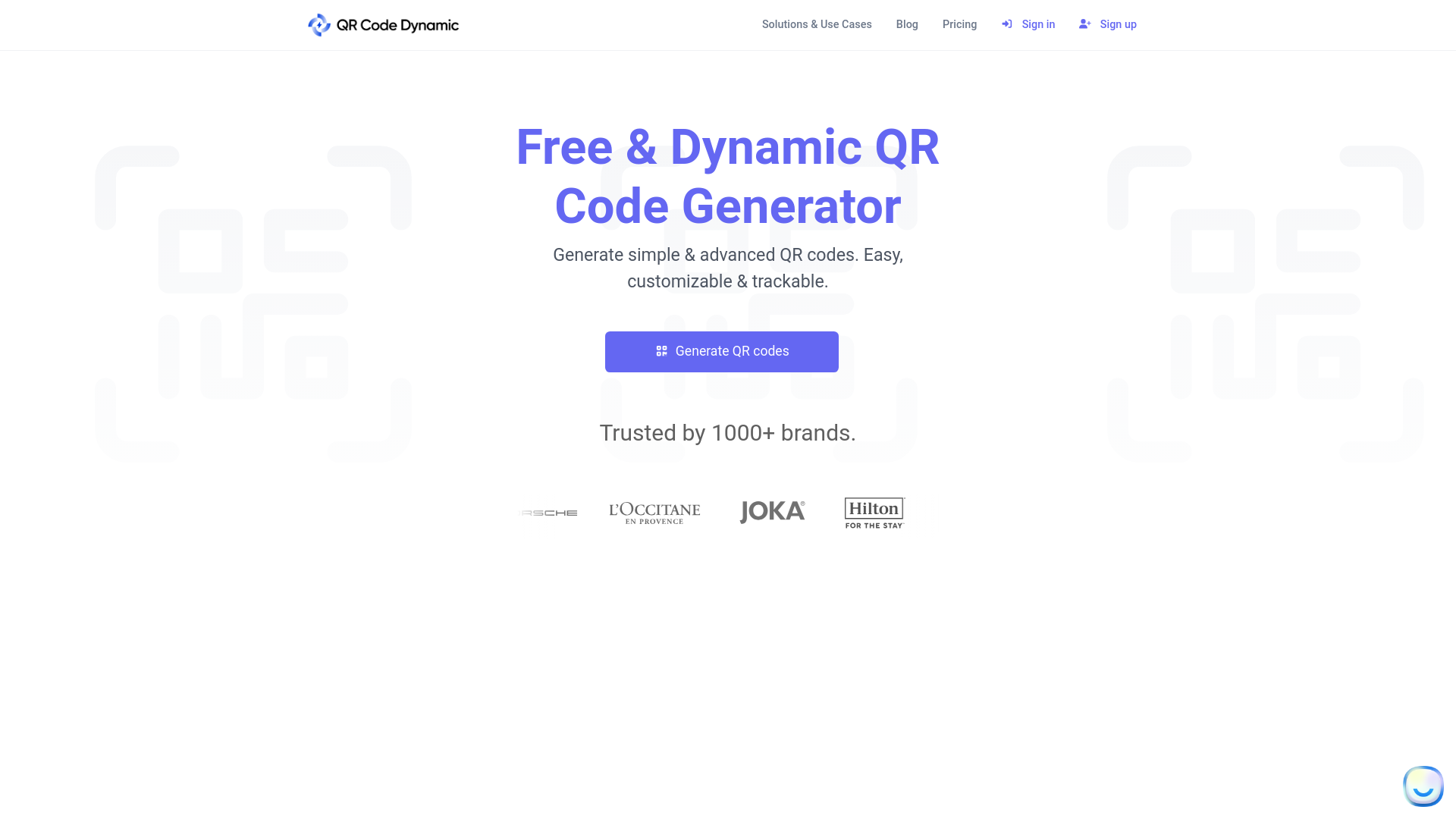 website screenshot of https://qrcodedynamic.com/