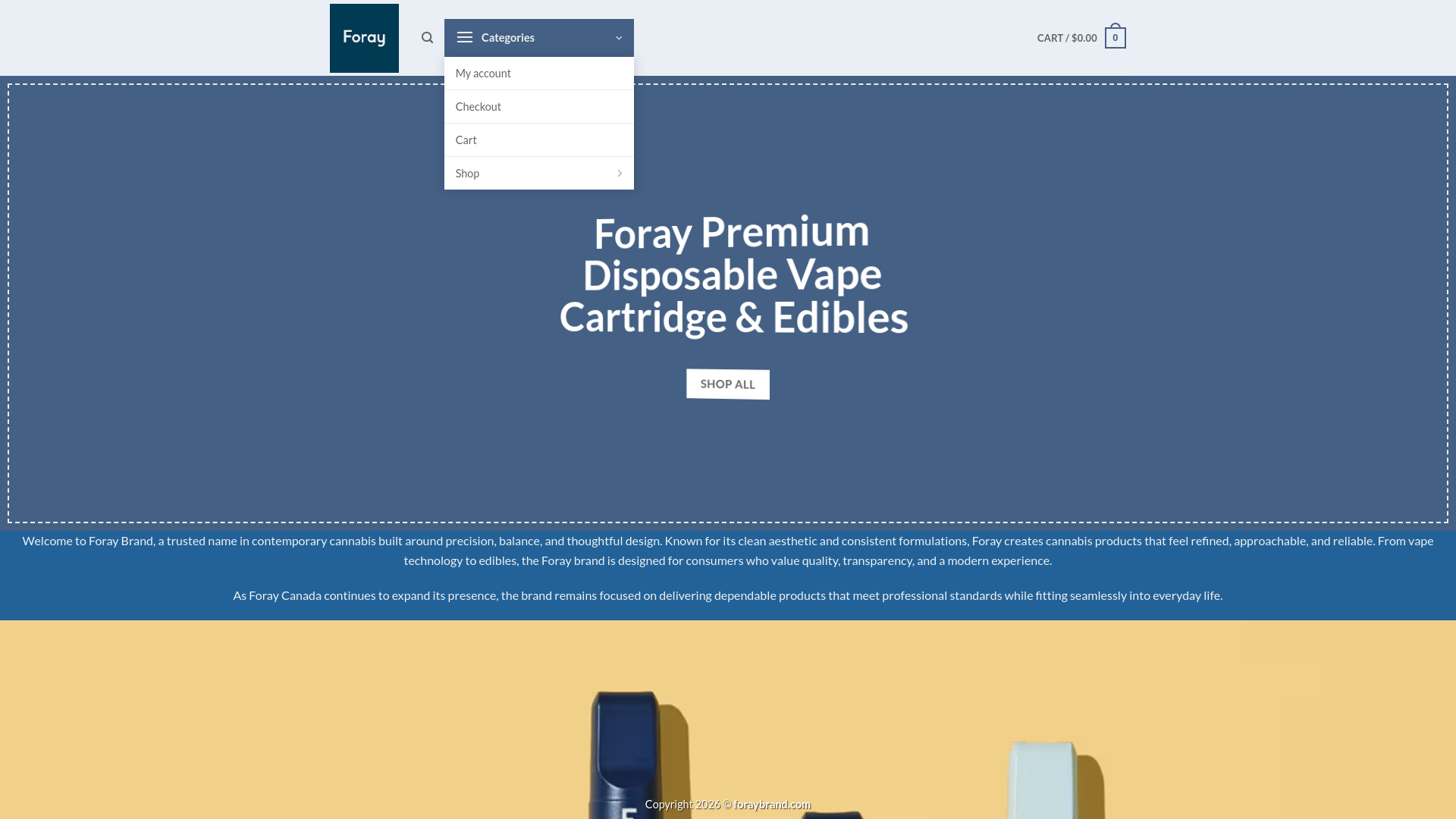 website screenshot of https://foraybrand.com/