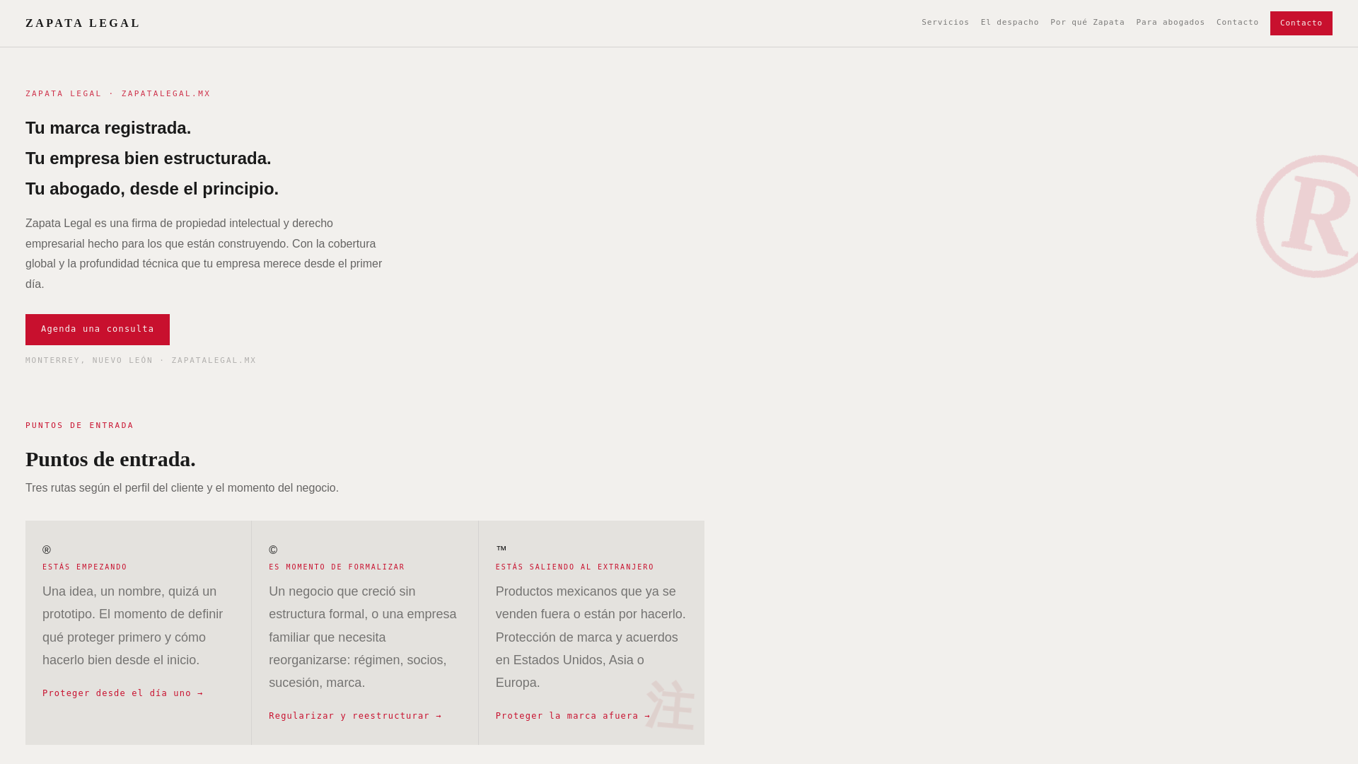 website screenshot of https://zapatalegal.mx/