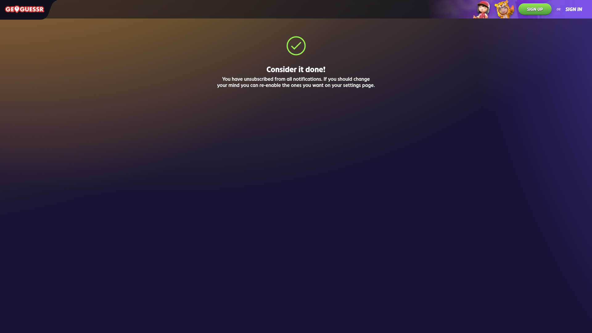 website screenshot of https://www.geoguessr.com/unsubscribe/62c037c69c173e6c876828d9fe256925HqPzZjzv4imVLOfQ