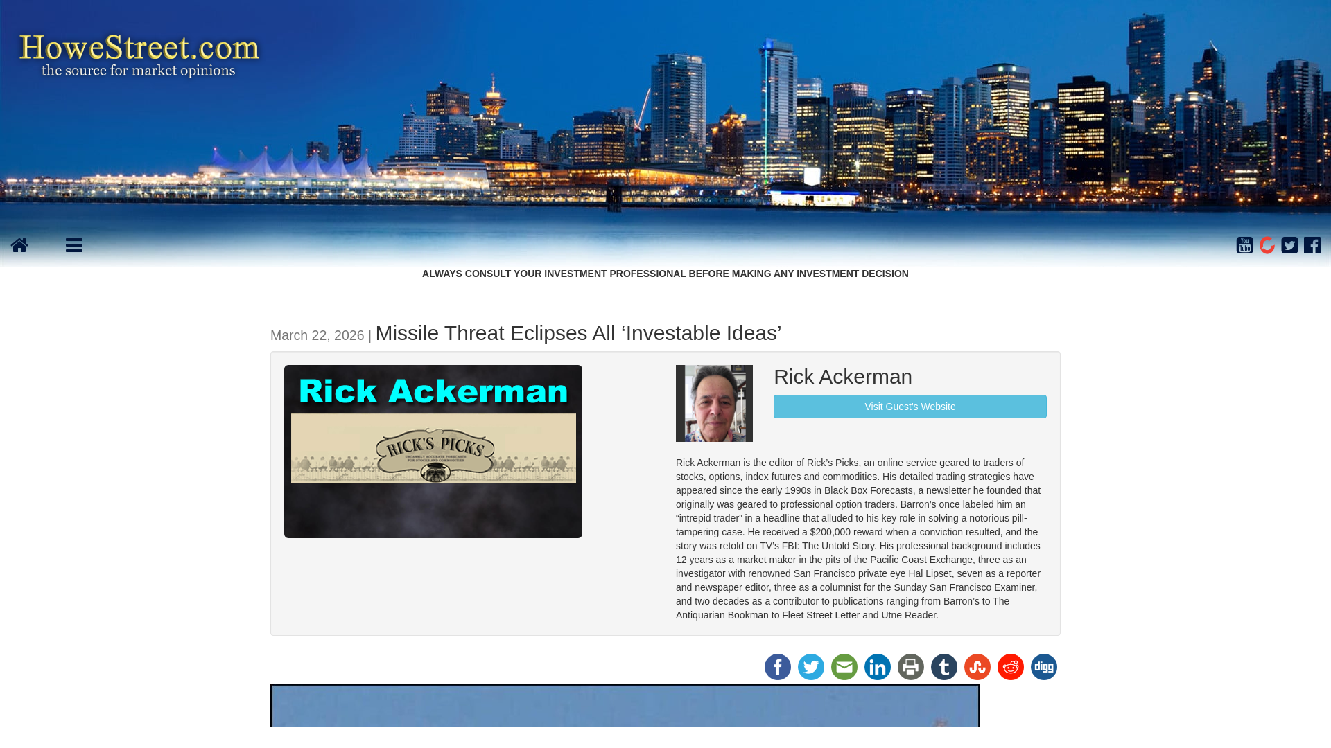 website screenshot of https://www.howestreet.com/2026/03/missile-threat-eclipses-all-investable-ideas/