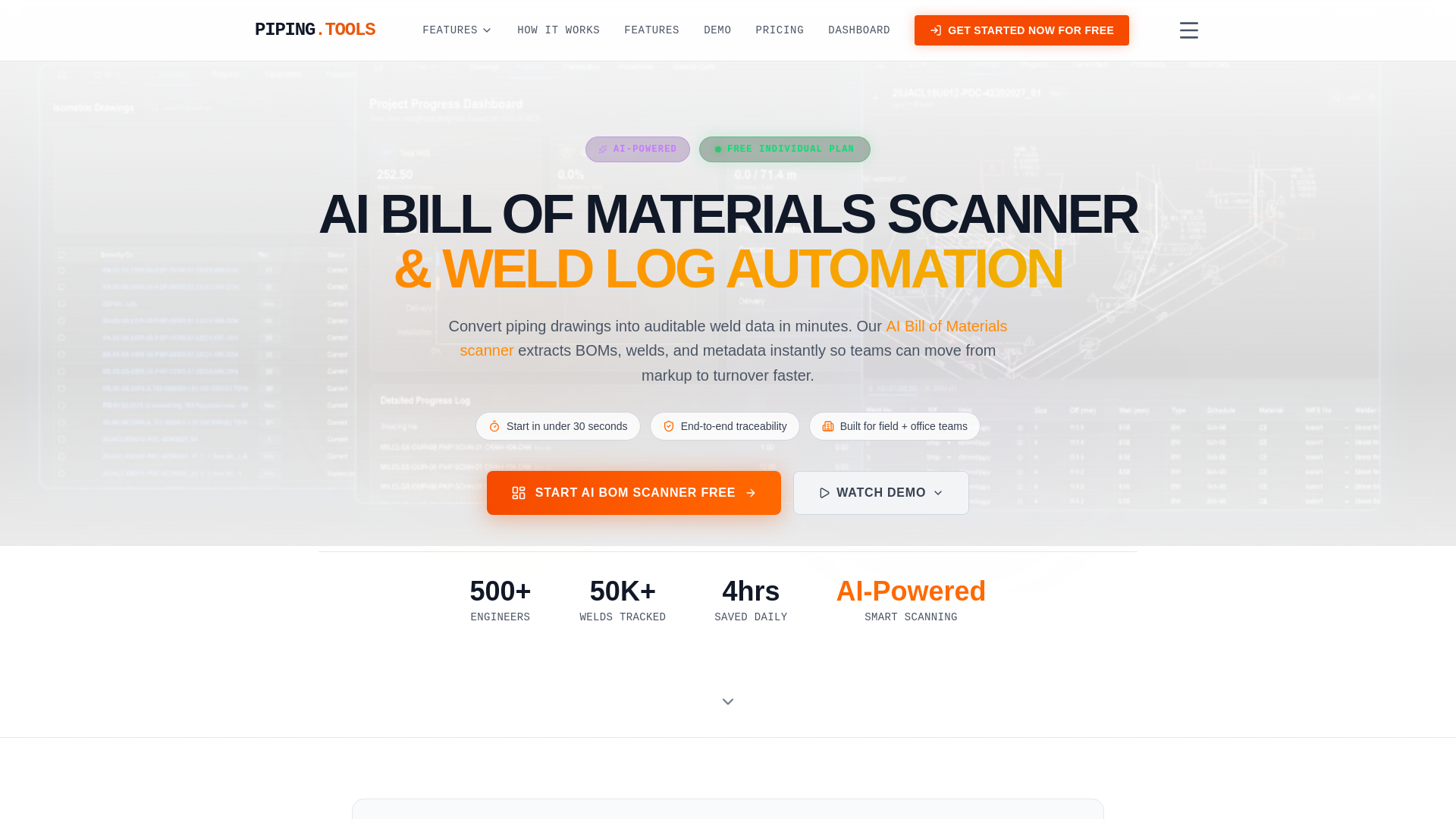 website screenshot of https://pipingtoolsapp.com/