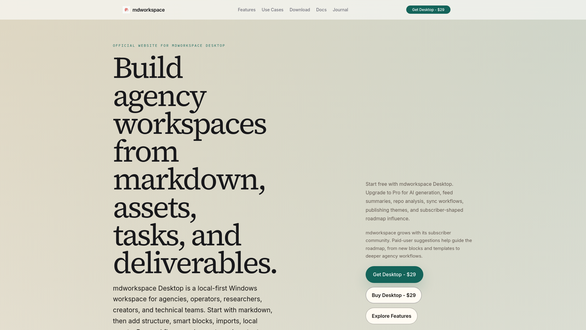 website screenshot of https://mdworkspace-website.pages.dev/