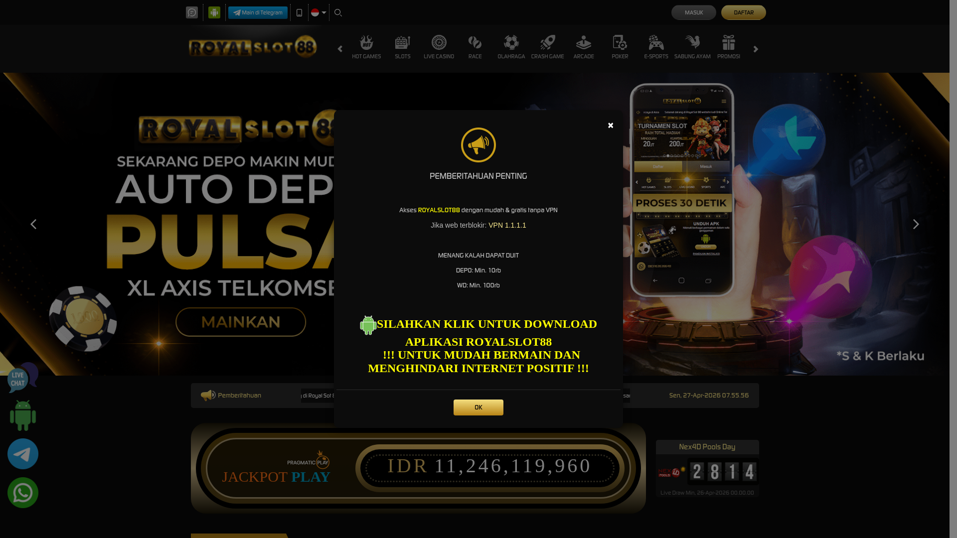 website screenshot of https://royalslot88ran.xyz/