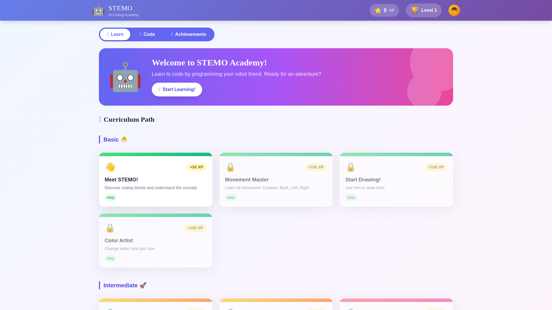 website screenshot of https://stemo-coding-academy-9gk.pages.dev/