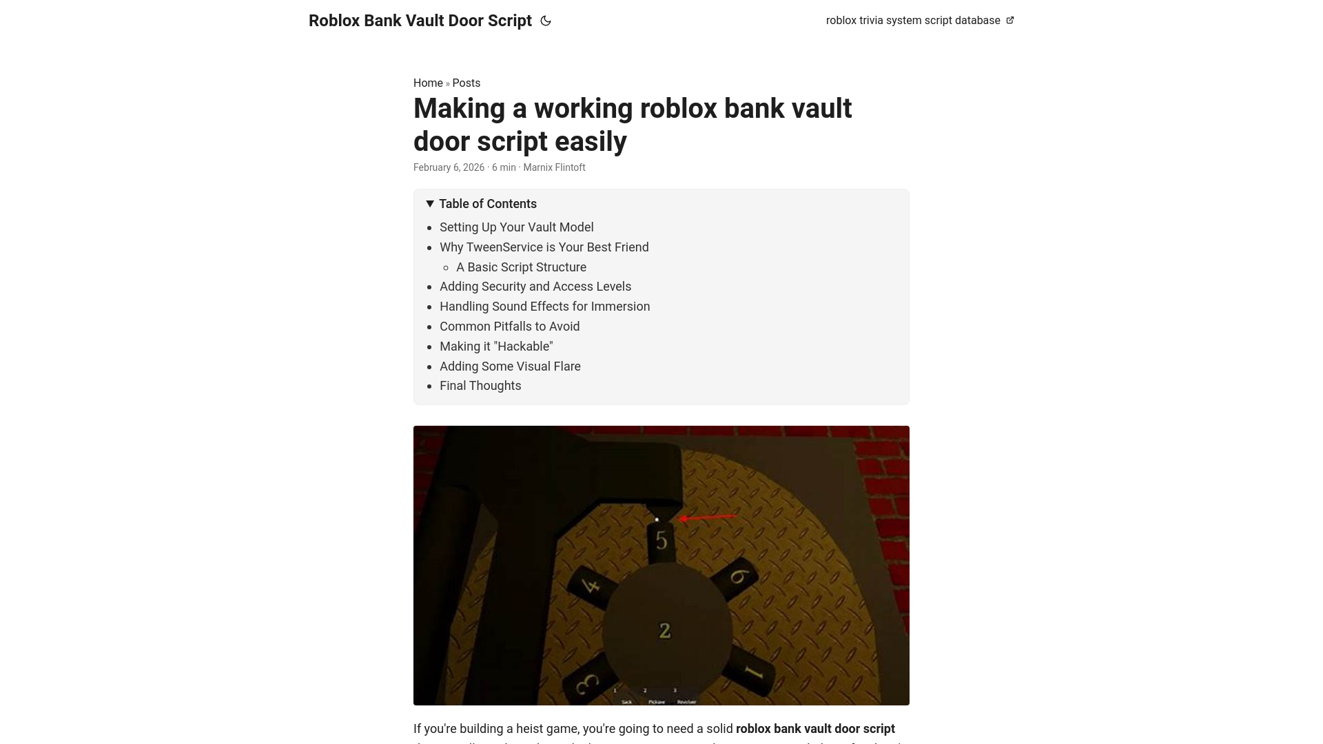 website screenshot of https://roblox-bank-vault-door-script.pages.dev/
