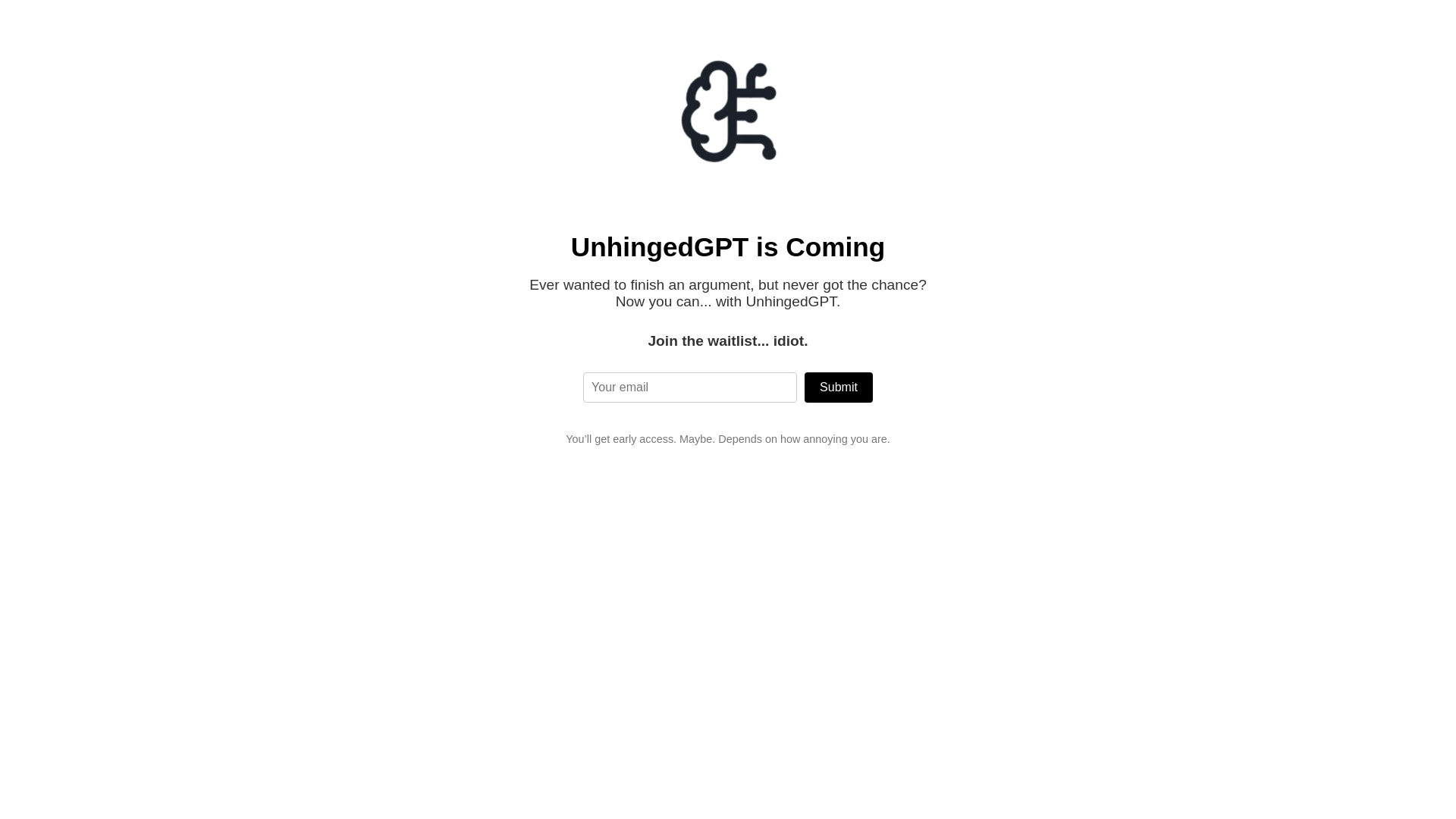 website screenshot of https://unhingedgptwaitlist.pages.dev/
