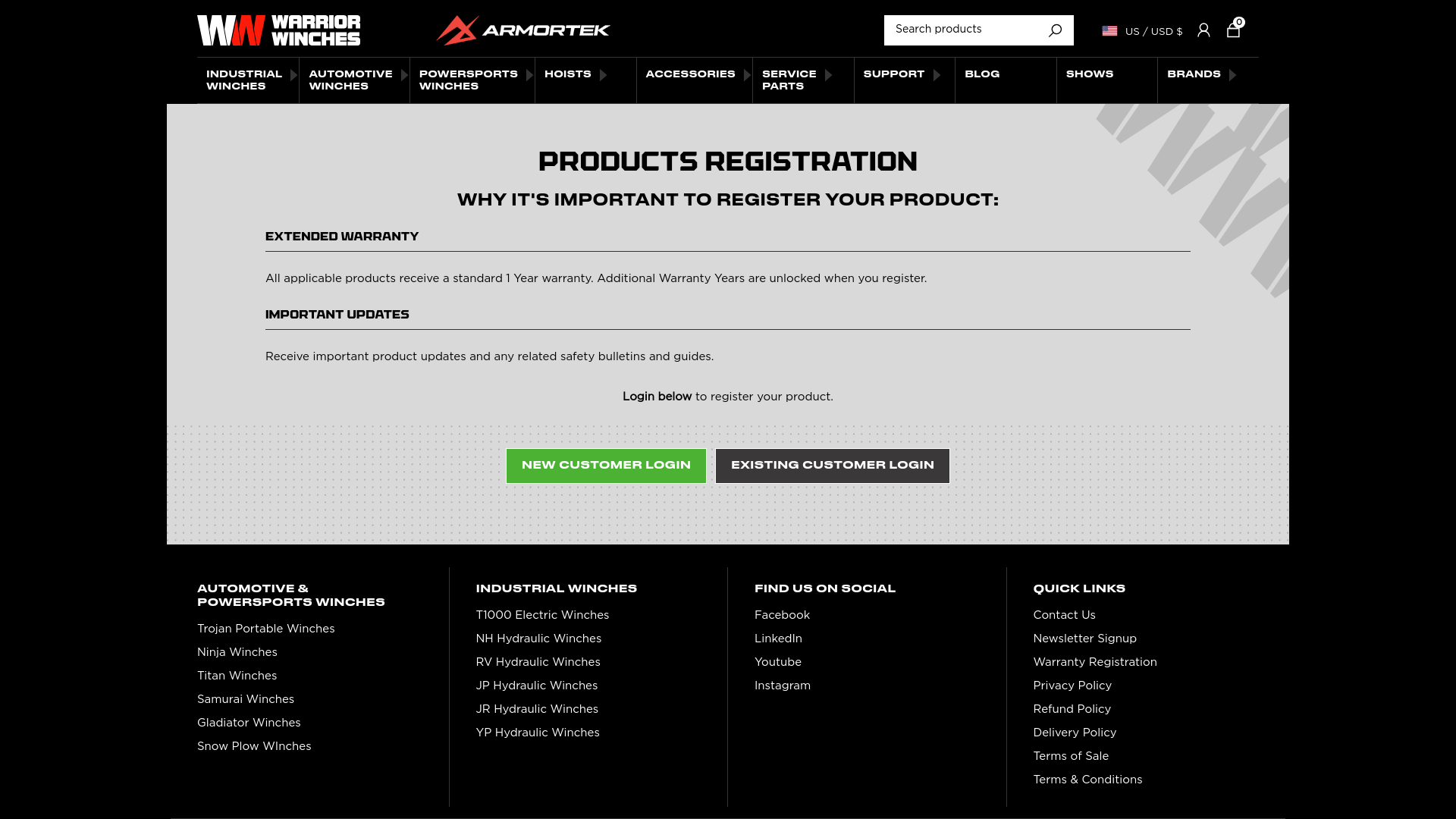 website screenshot of https://www.warriorwinches.com/register