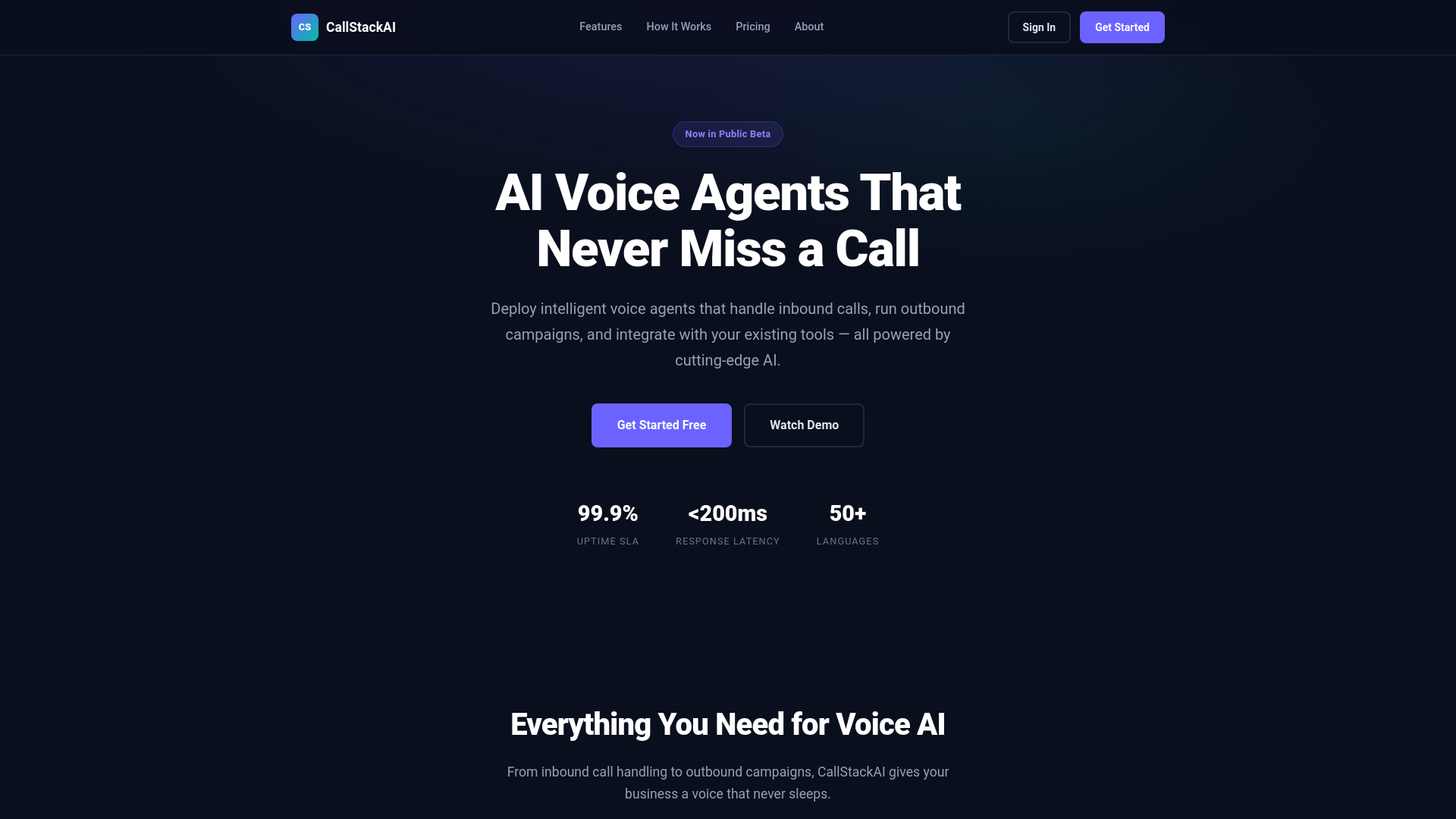 website screenshot of https://callstackai-site-dev.pages.dev/