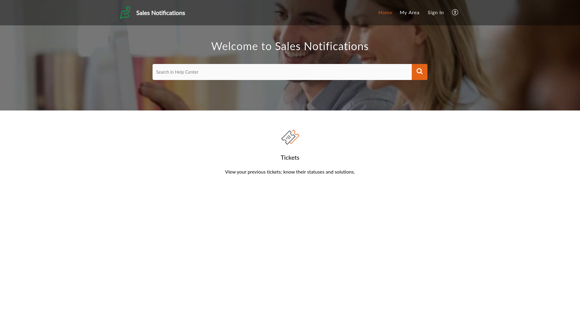 website screenshot of https://salesdepartmentnotify.zohodesk.com