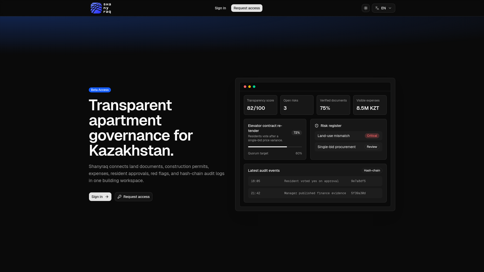 website screenshot of https://shanyraq.tech/