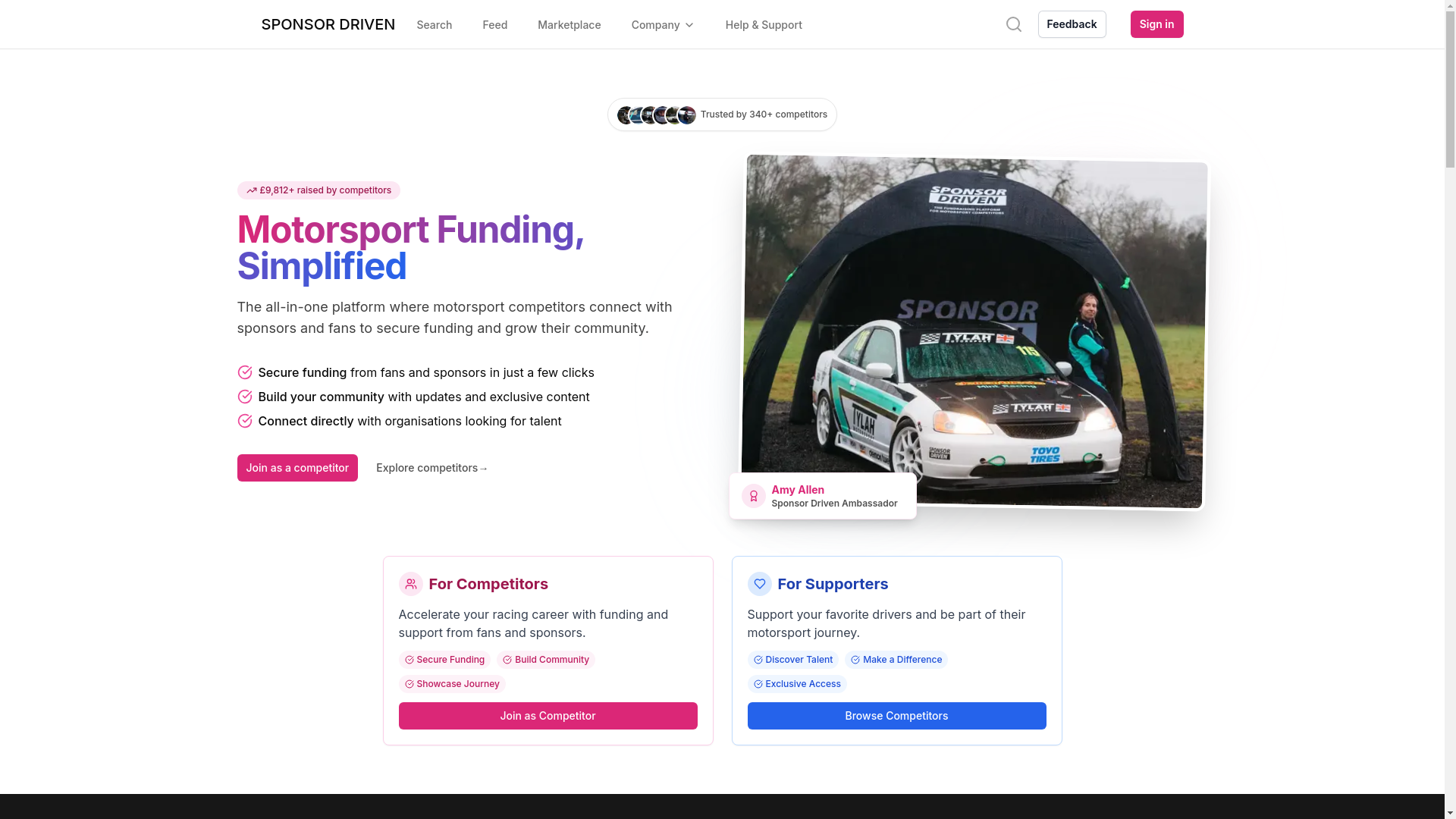 website screenshot of https://sponsordriven.me/