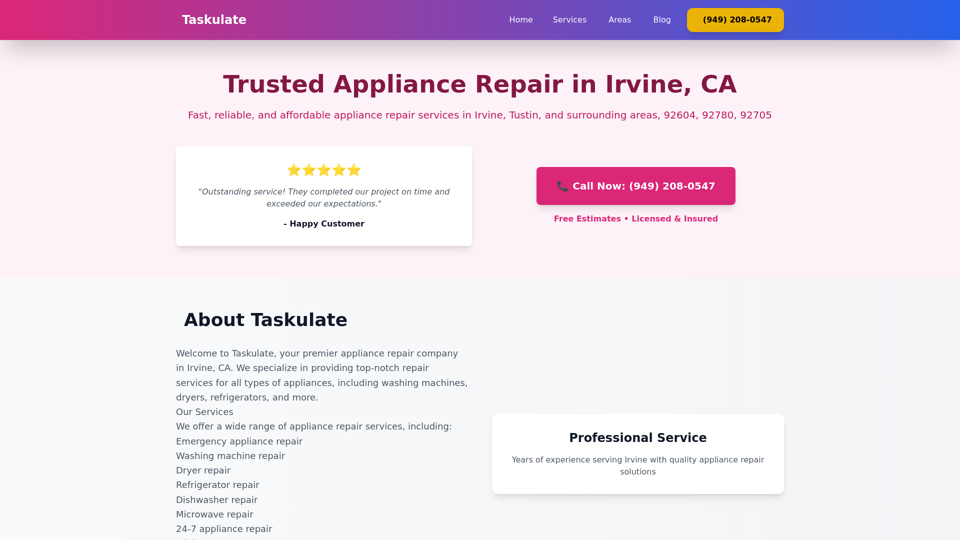 website screenshot of https://appliancerepairirvine.pages.dev/