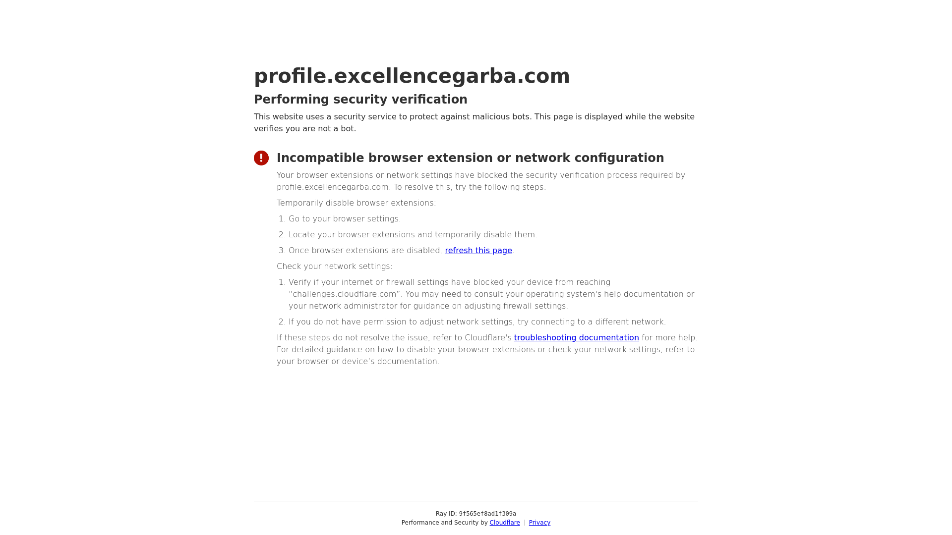 website screenshot of https://profile.excellencegarba.com