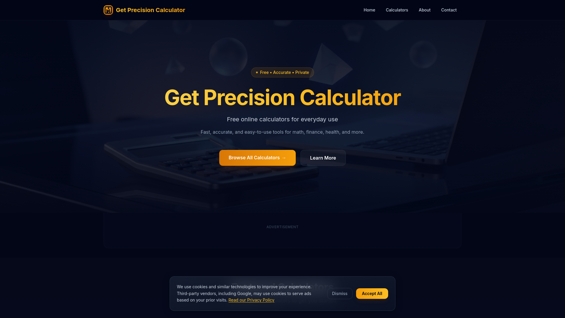 website screenshot of https://getprecisioncalculator.online