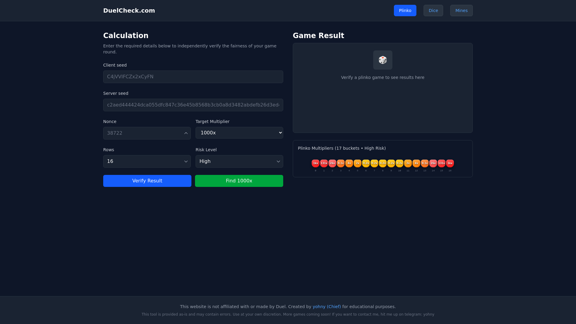 website screenshot of https://duelcheck.com/