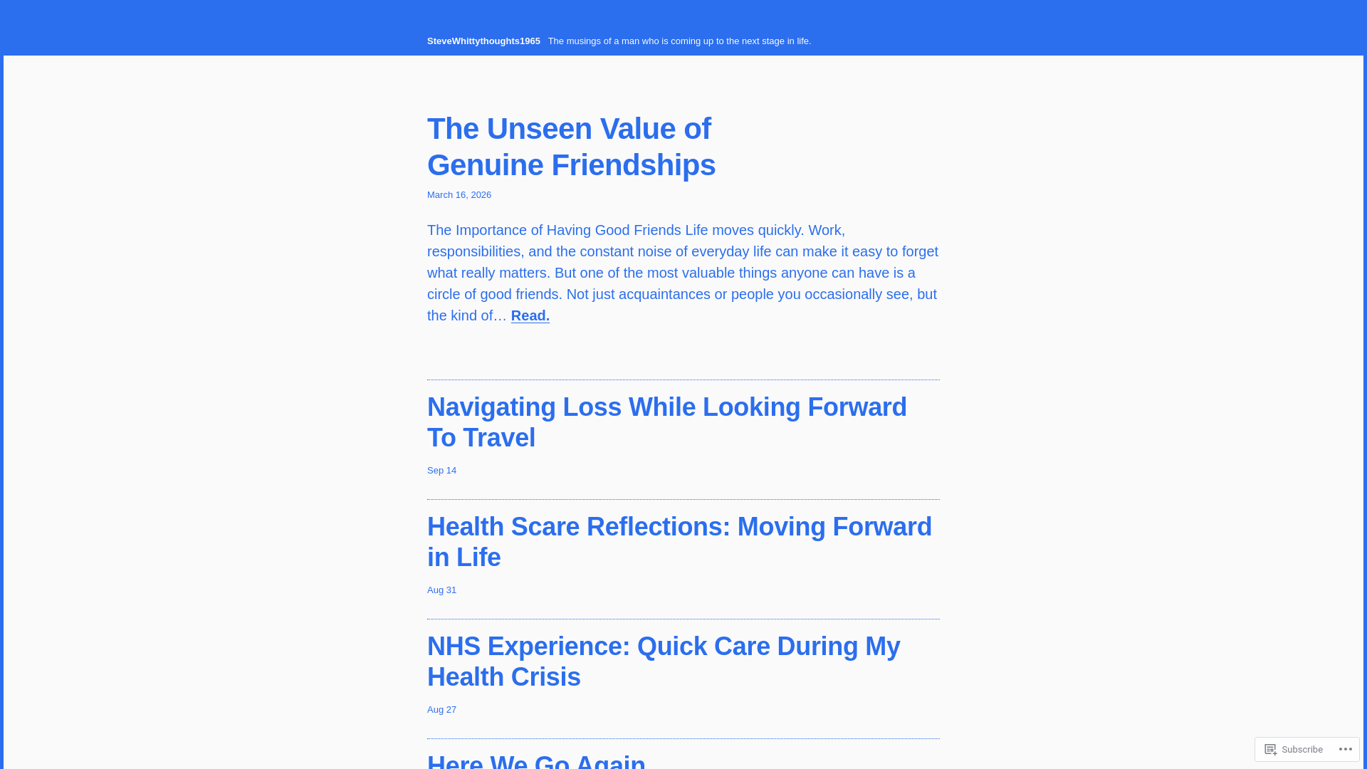 website screenshot of https://stevewhittythoughts1965.blog/