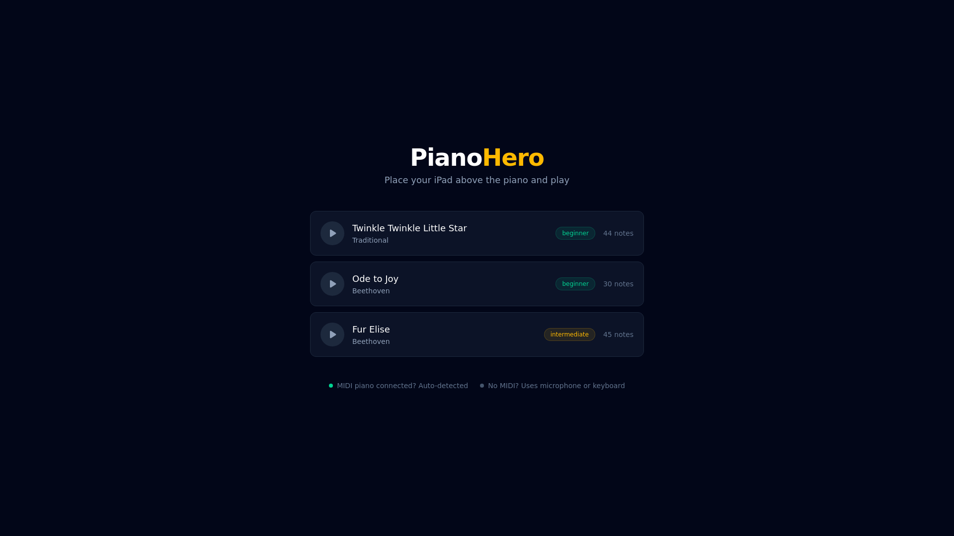 website screenshot of https://piano-hero.pages.dev/