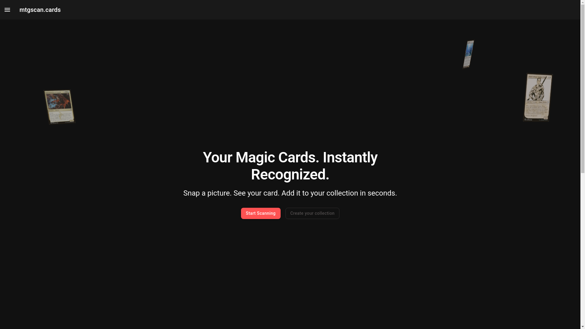 website screenshot of https://mtgscan-cards.pages.dev/