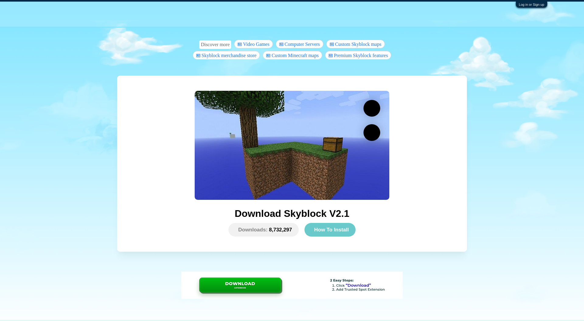 website screenshot of https://skyblock.net/dl21/