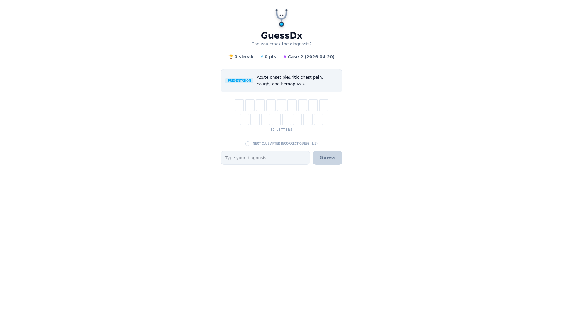 website screenshot of https://guessdx.com/