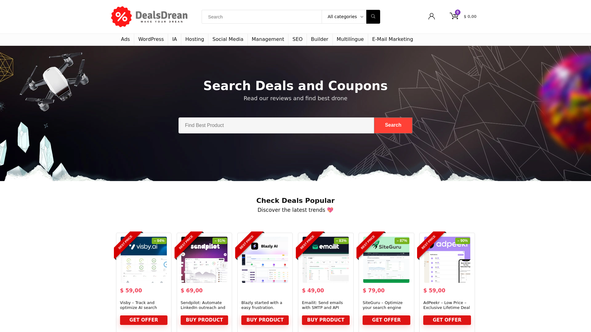 website screenshot of https://dealsdrean.com/