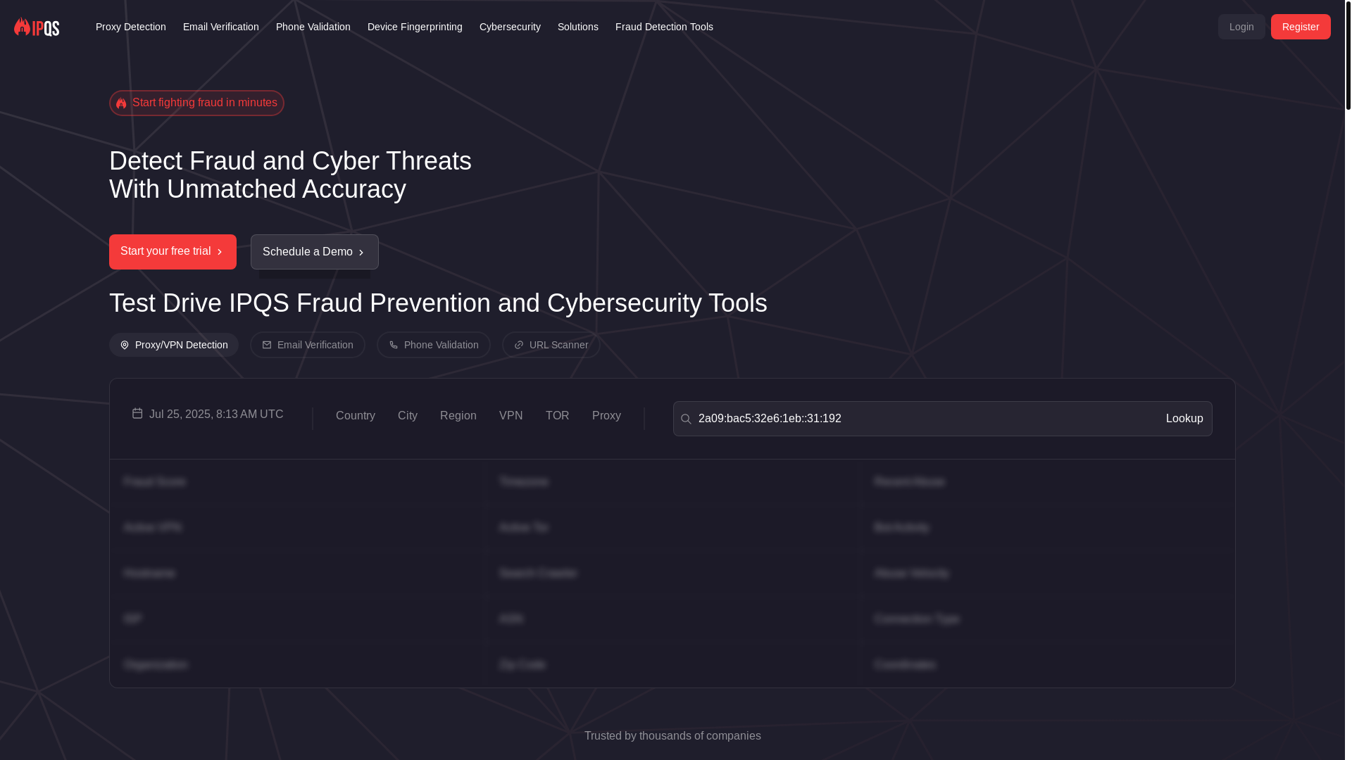 website screenshot of https://www.ipqualityscore.com/