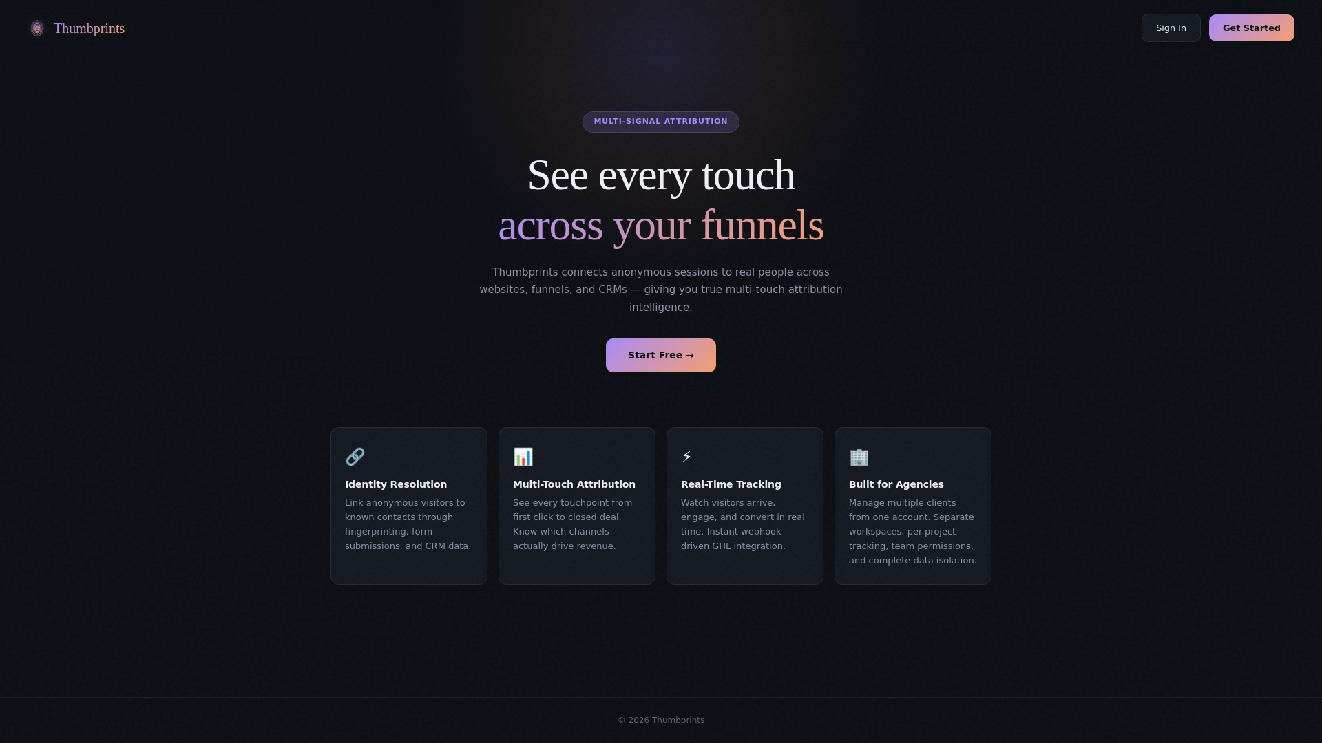 website screenshot of https://thumbprints.app
