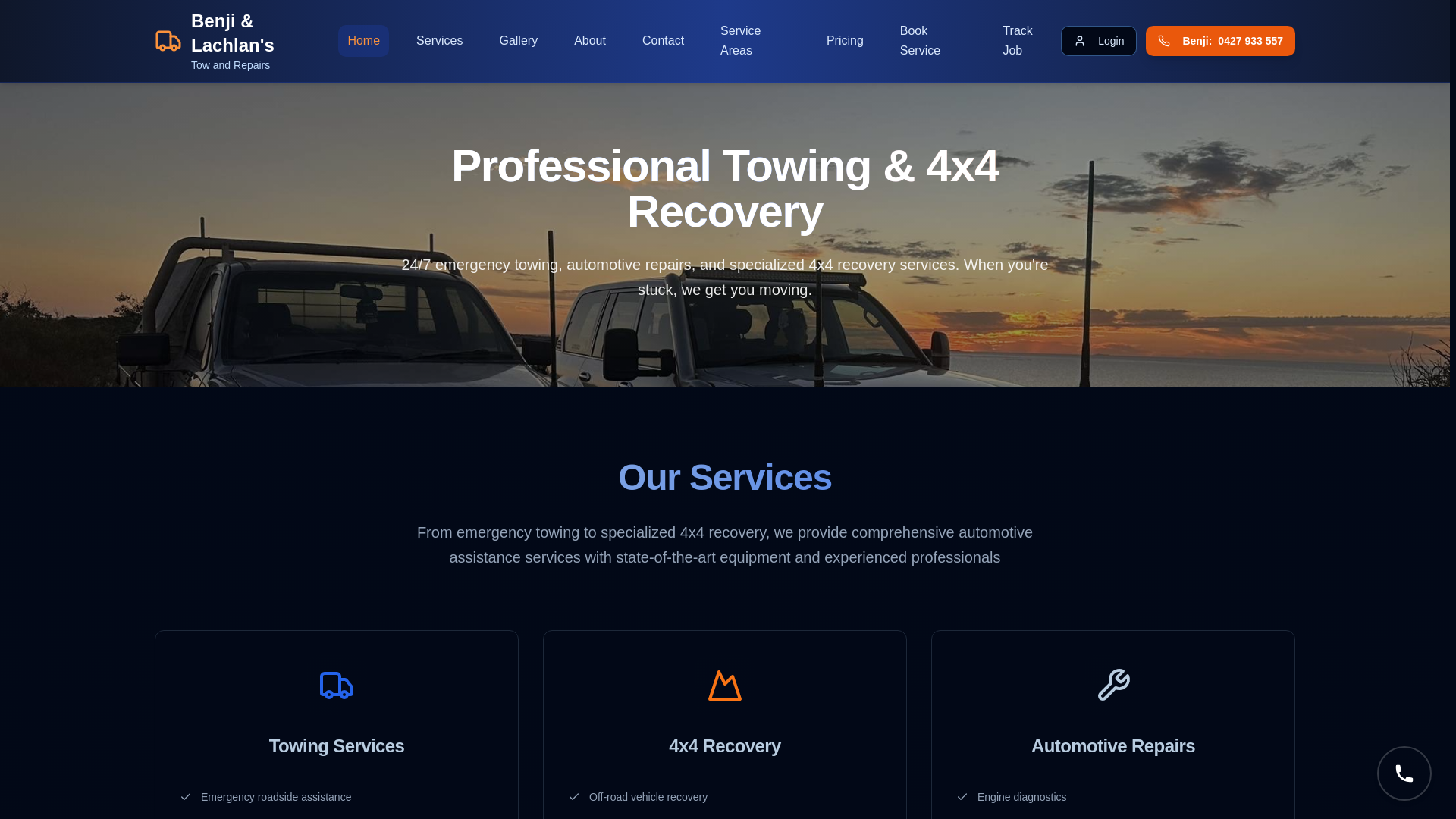 website screenshot of https://benjilachlan4x4recovery.com/