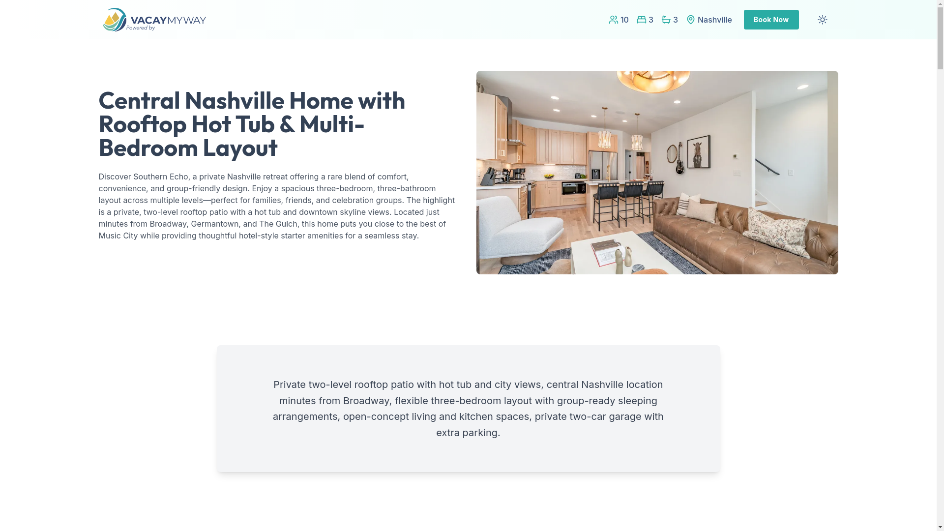 website screenshot of https://calmnashville.vacations/