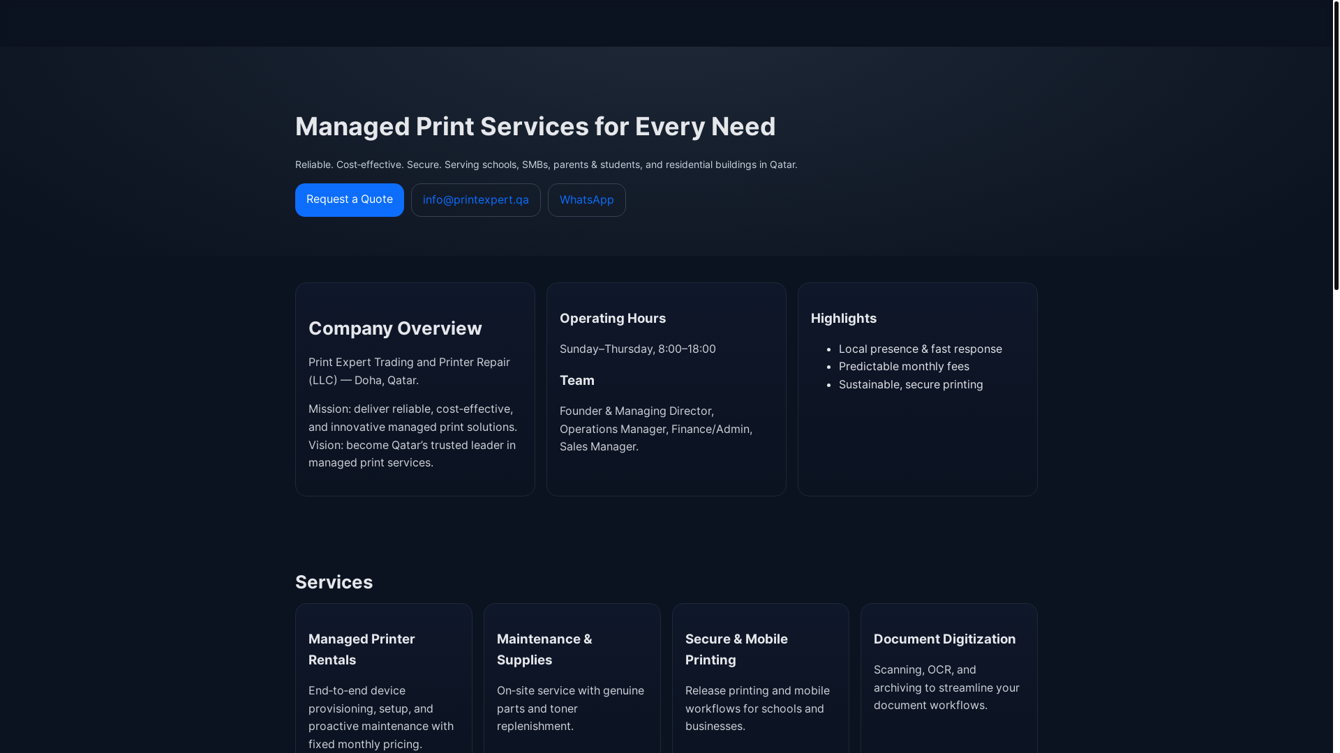 website screenshot of https://printexpert.qa/