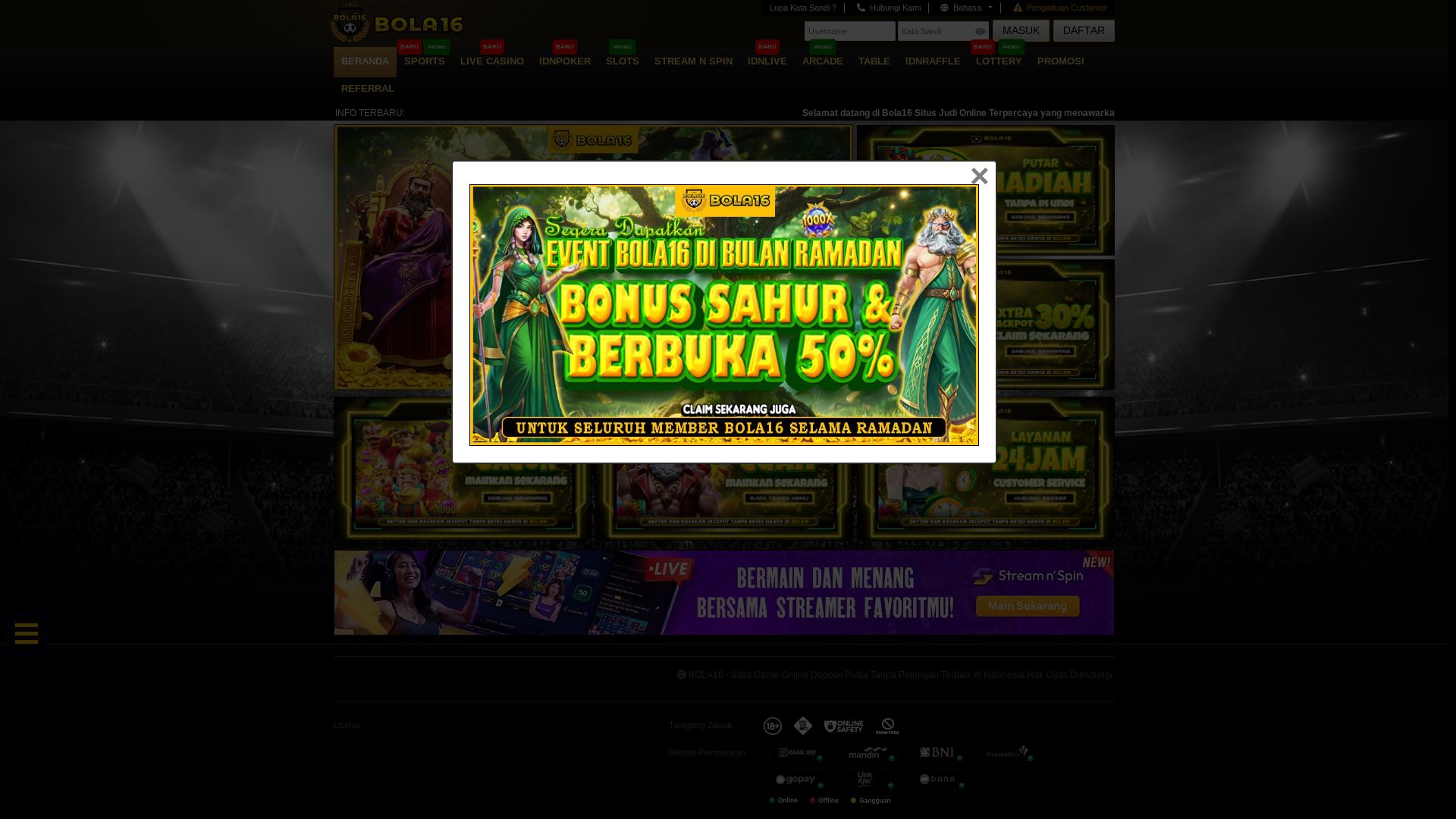 website screenshot of https://bola16guru.com/