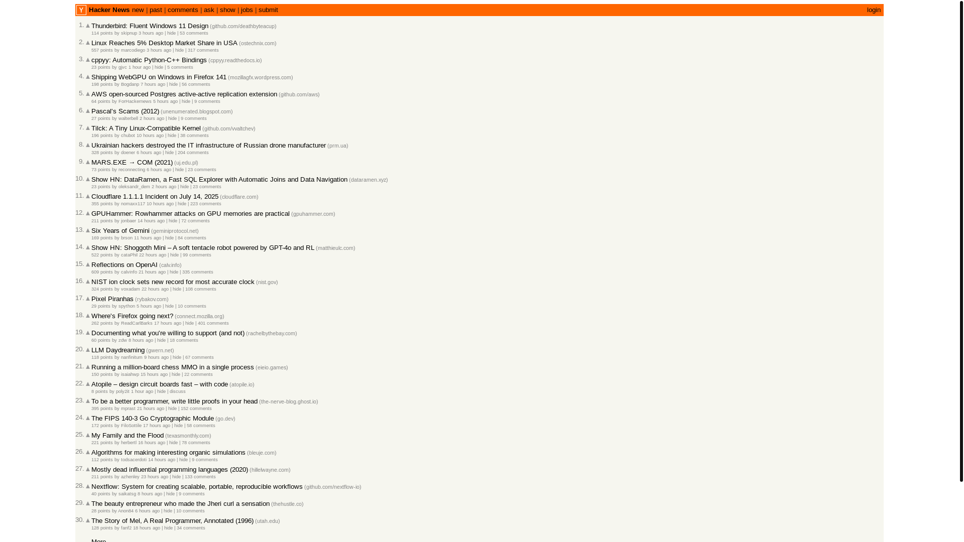 website screenshot of https://news.ycombinator.com/