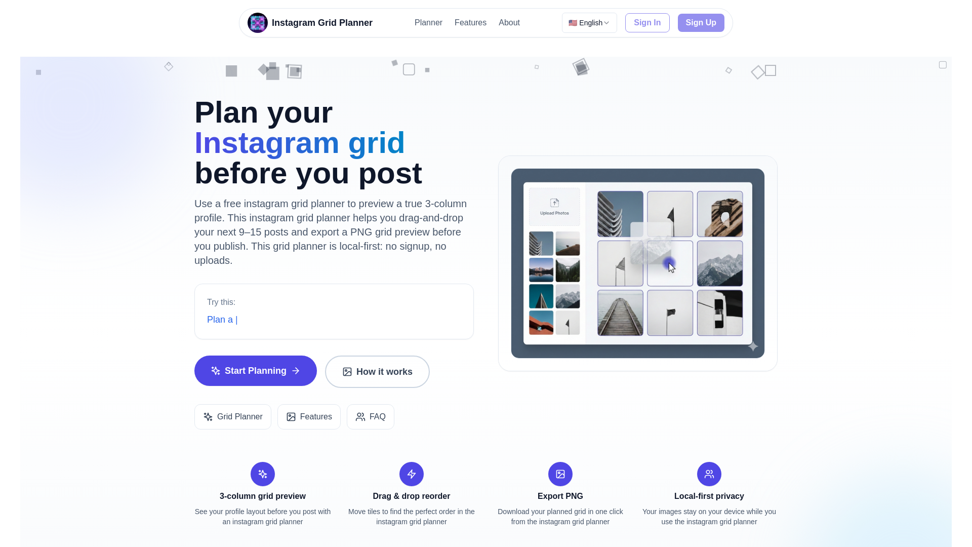 website screenshot of https://instagram-grid-planner.pages.dev