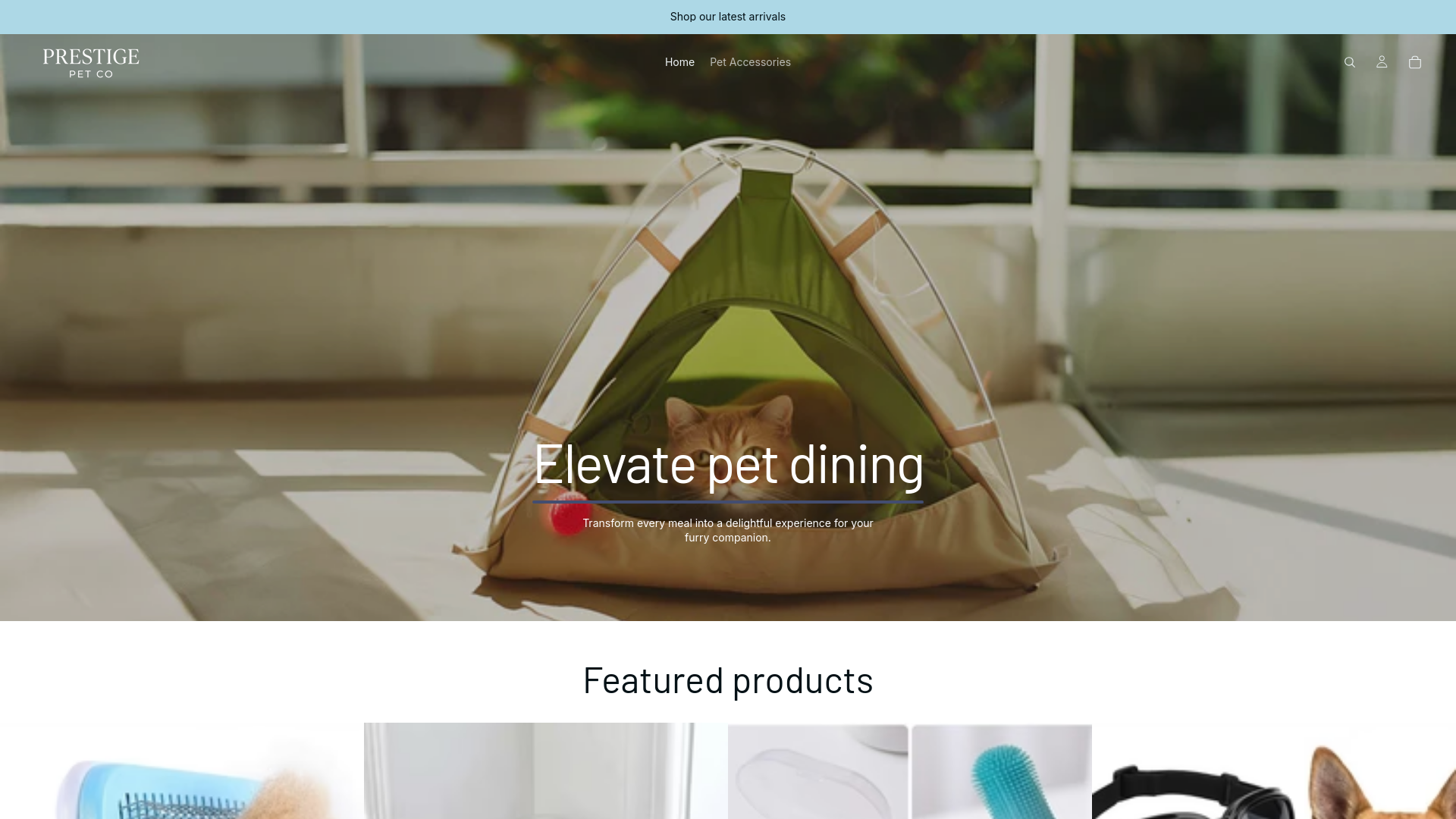 website screenshot of https://prestigepetco.shop